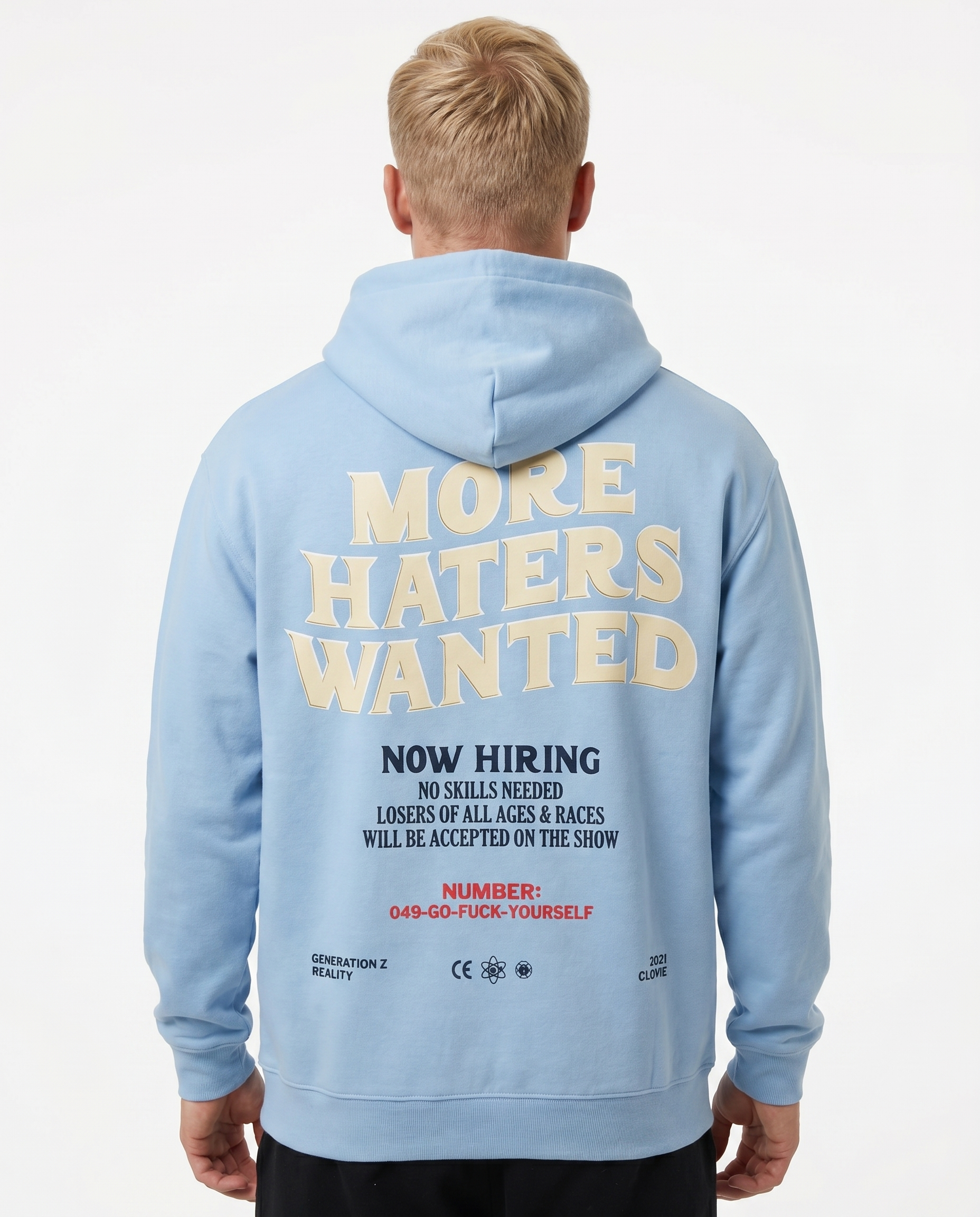 More haters wanted Hoodie Sky Blue Rueckansicht