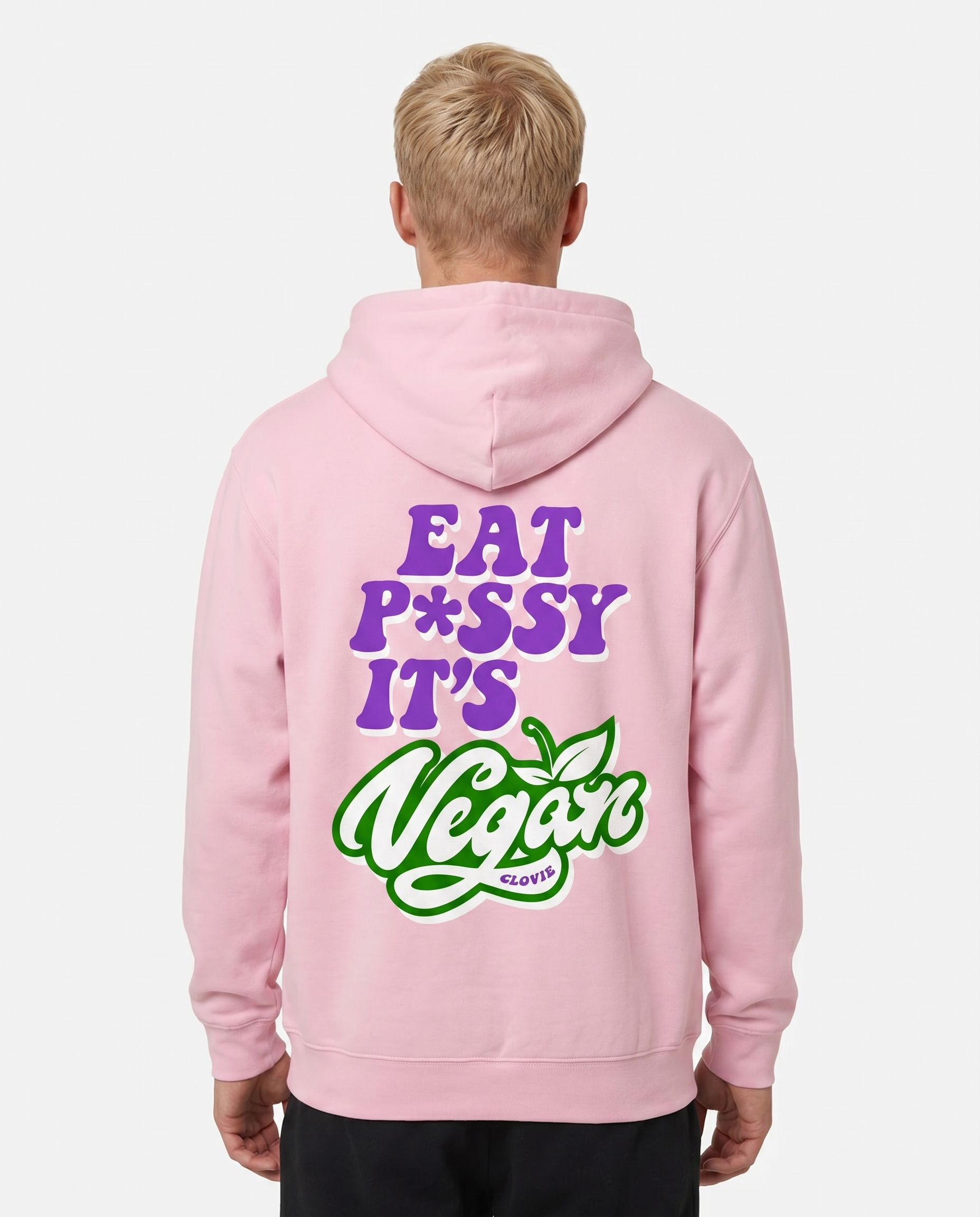 Eat pssy vegan Hoodie Baby Pink Rueckansicht