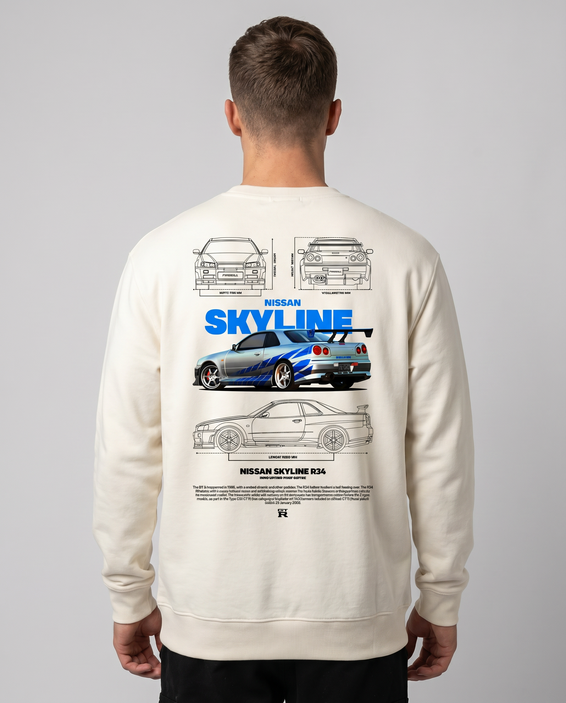 Nissan R34 Sweater Off White Back