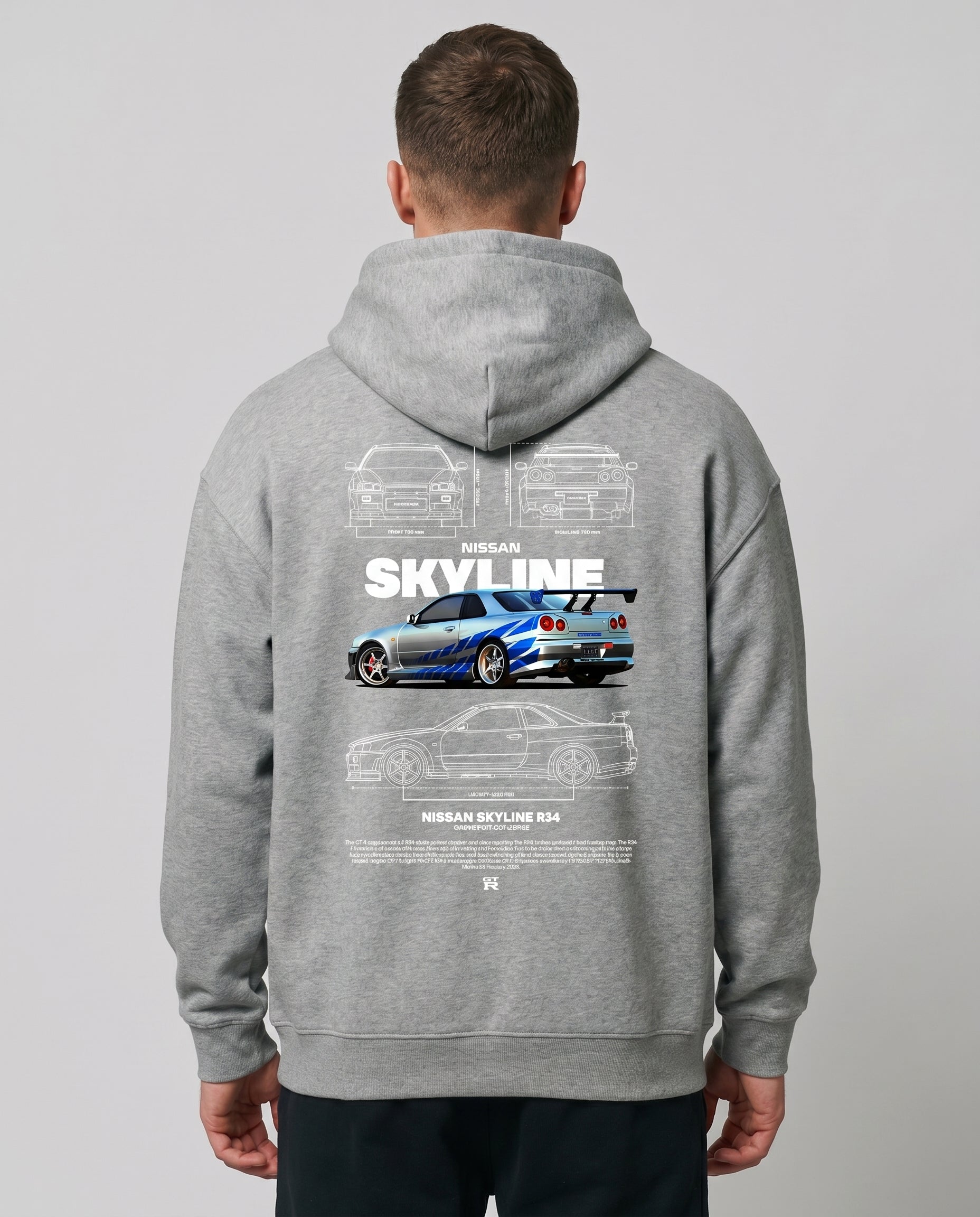 Nissan R34 OVS Hoodie Light Asphalt Back