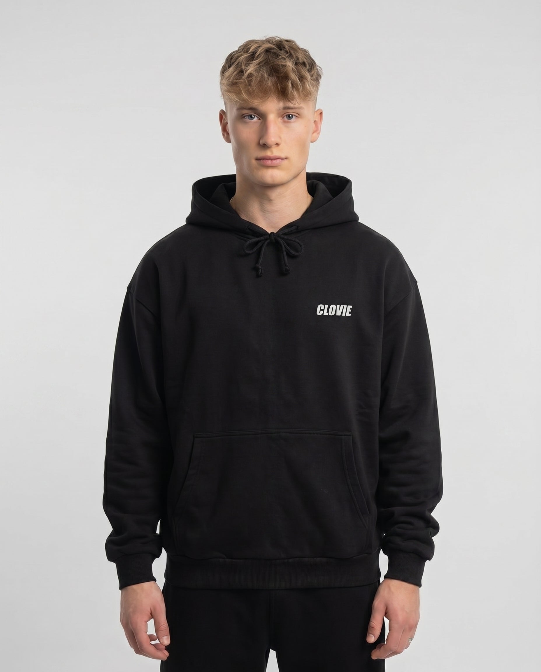 I am allergic to police Hoodie Jet Black - model front (reuse Nissan R34 CLOVIE italic)