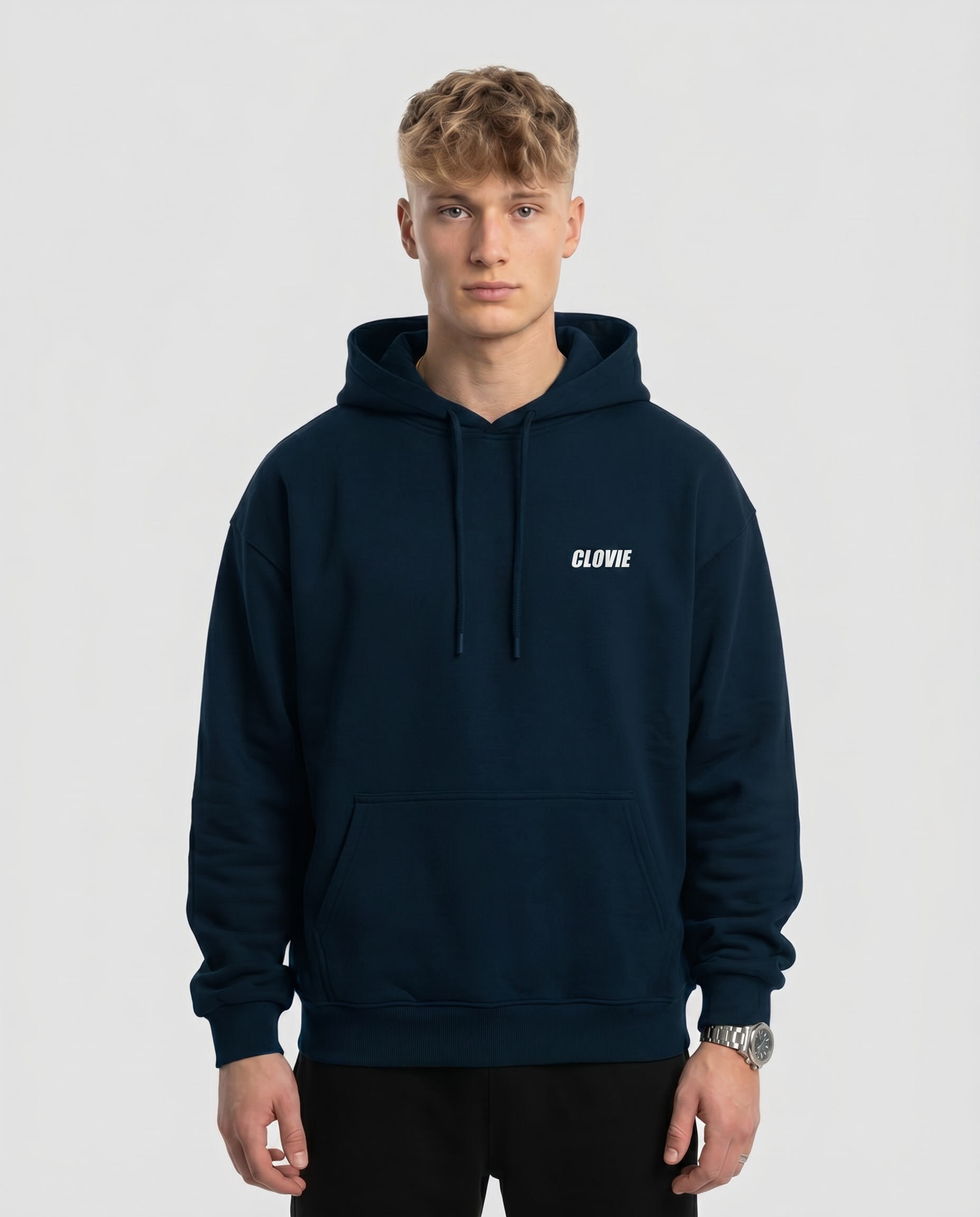 Zeus Hoodie New French Navy Vorderansicht - model front (reuse Nissan R34)