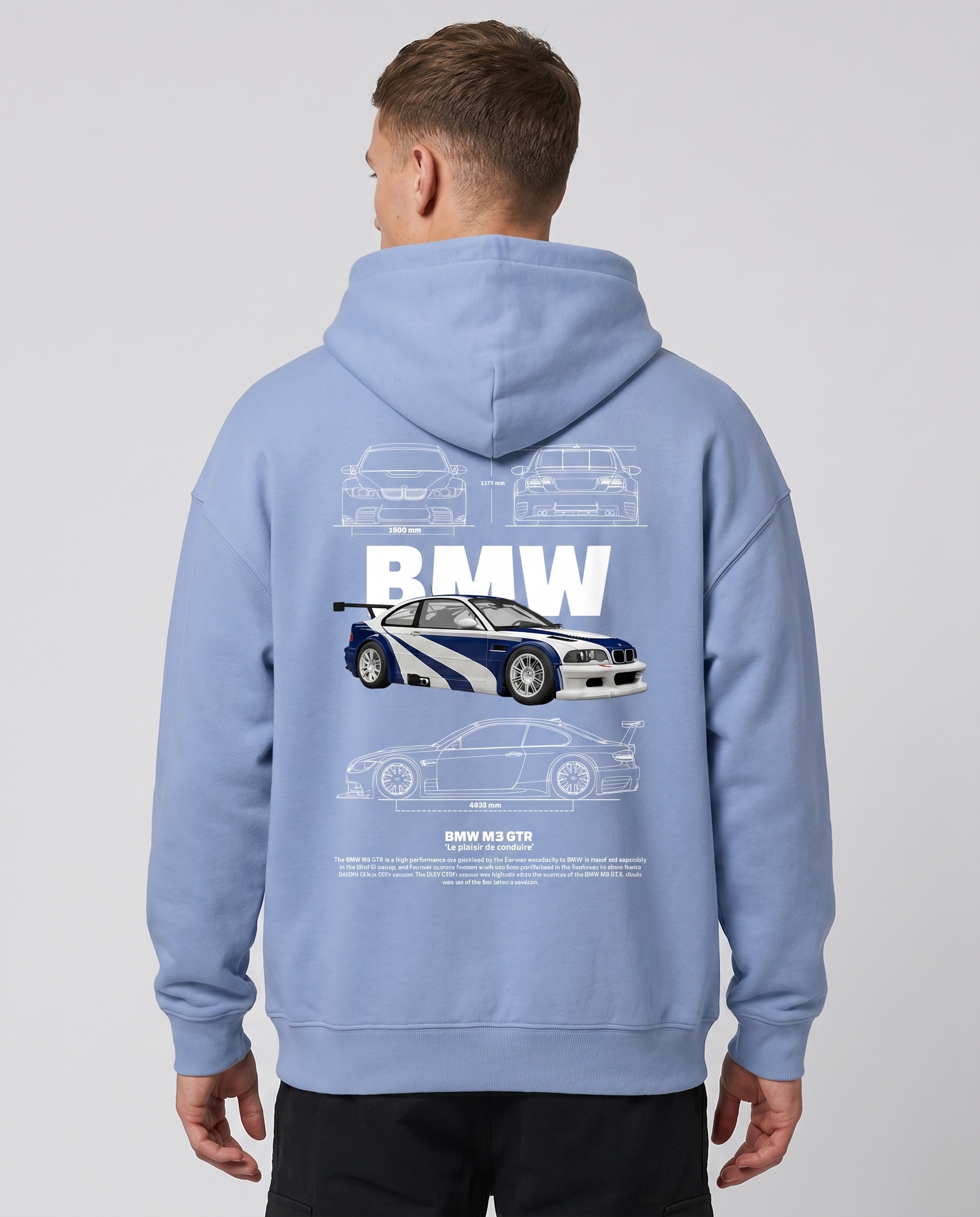 BMW M3 GTR OVS Zip Powder Blue - model back print (reused OVS Hoodie)