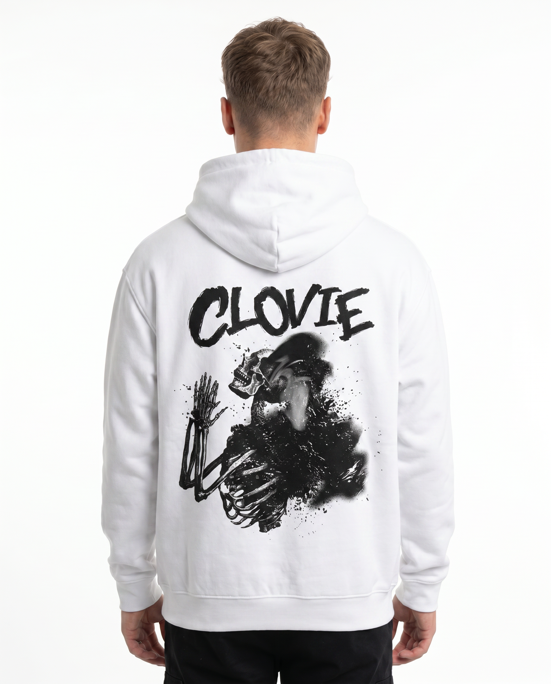 Skeleton Hoodie Arctic White - model back print
