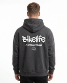 Bikelife Hoodie Charcoal Heather - model back print
