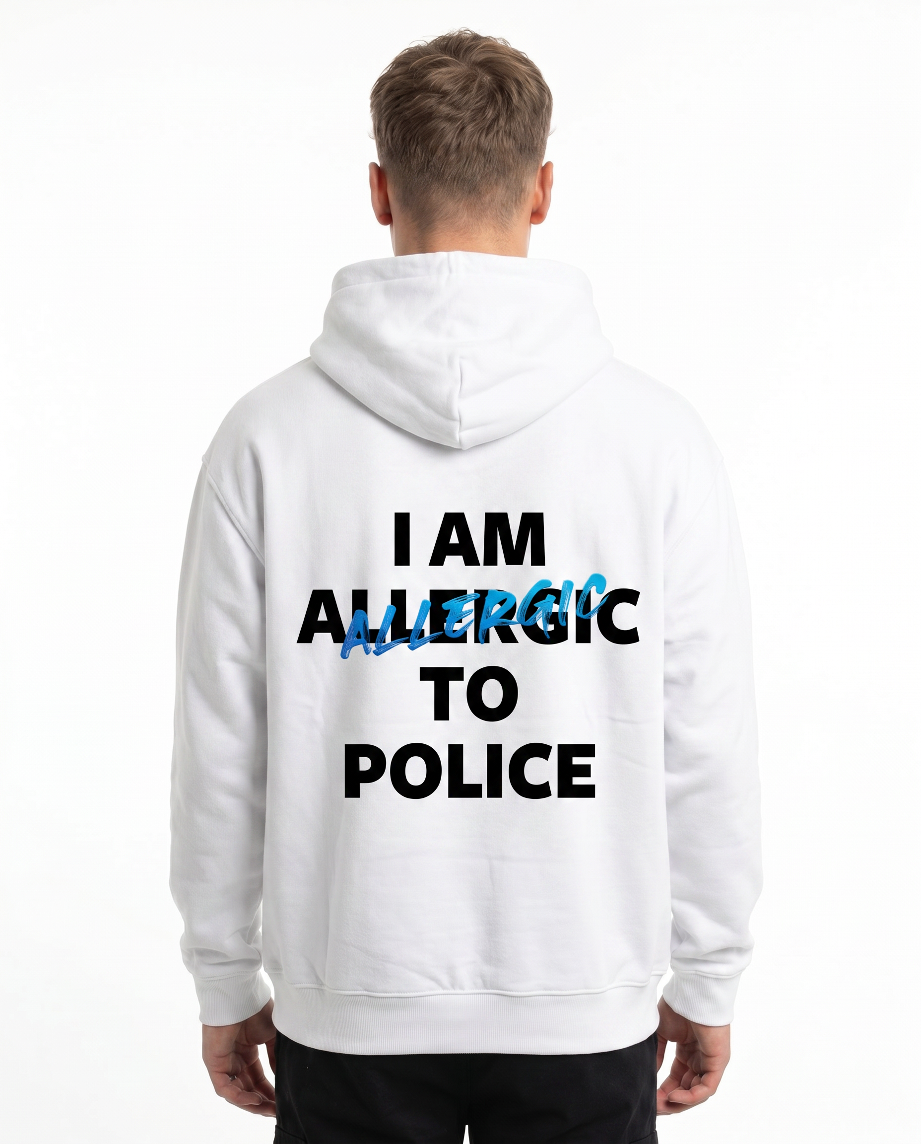 I am allergic to police Hoodie Arctic White - model back print