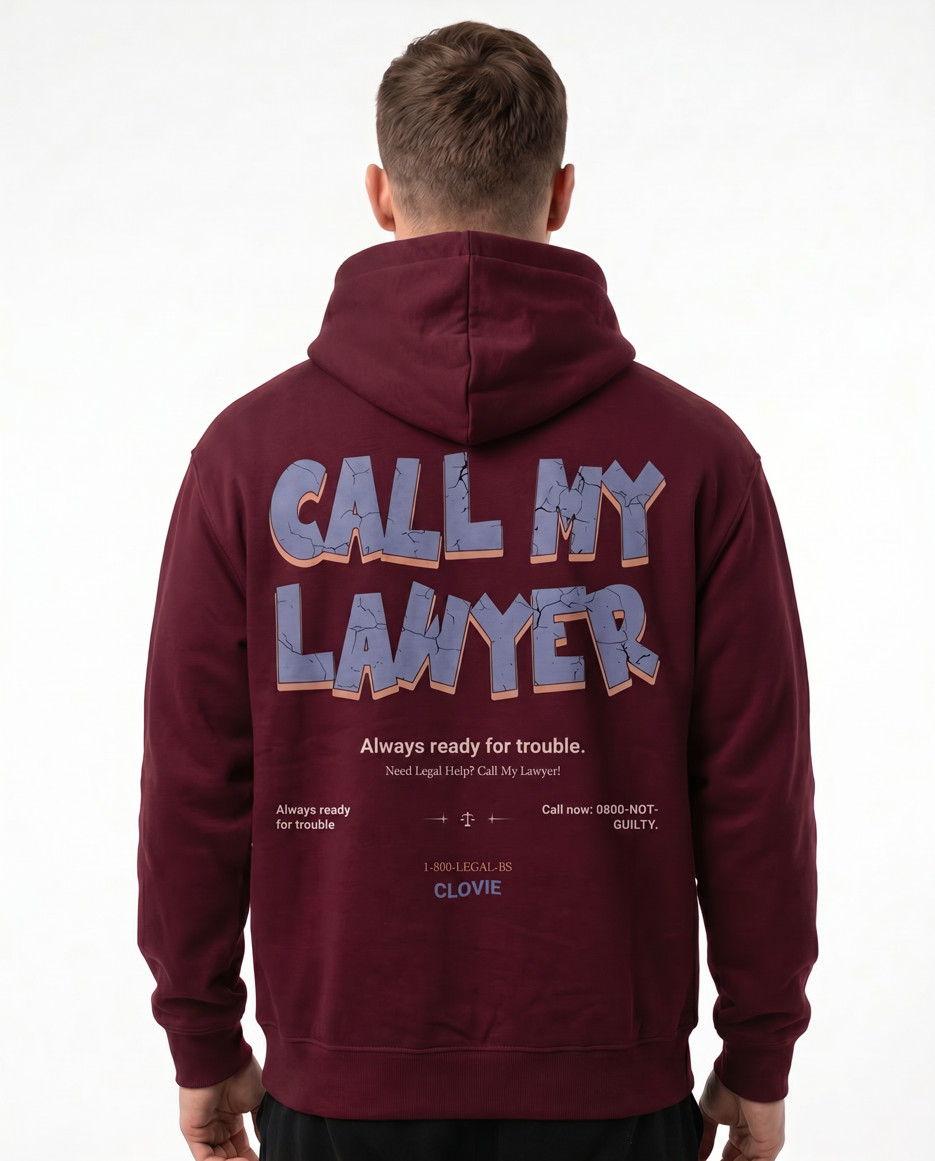 Call my lawyer Hoodie Burgundy - model back print (rollback)