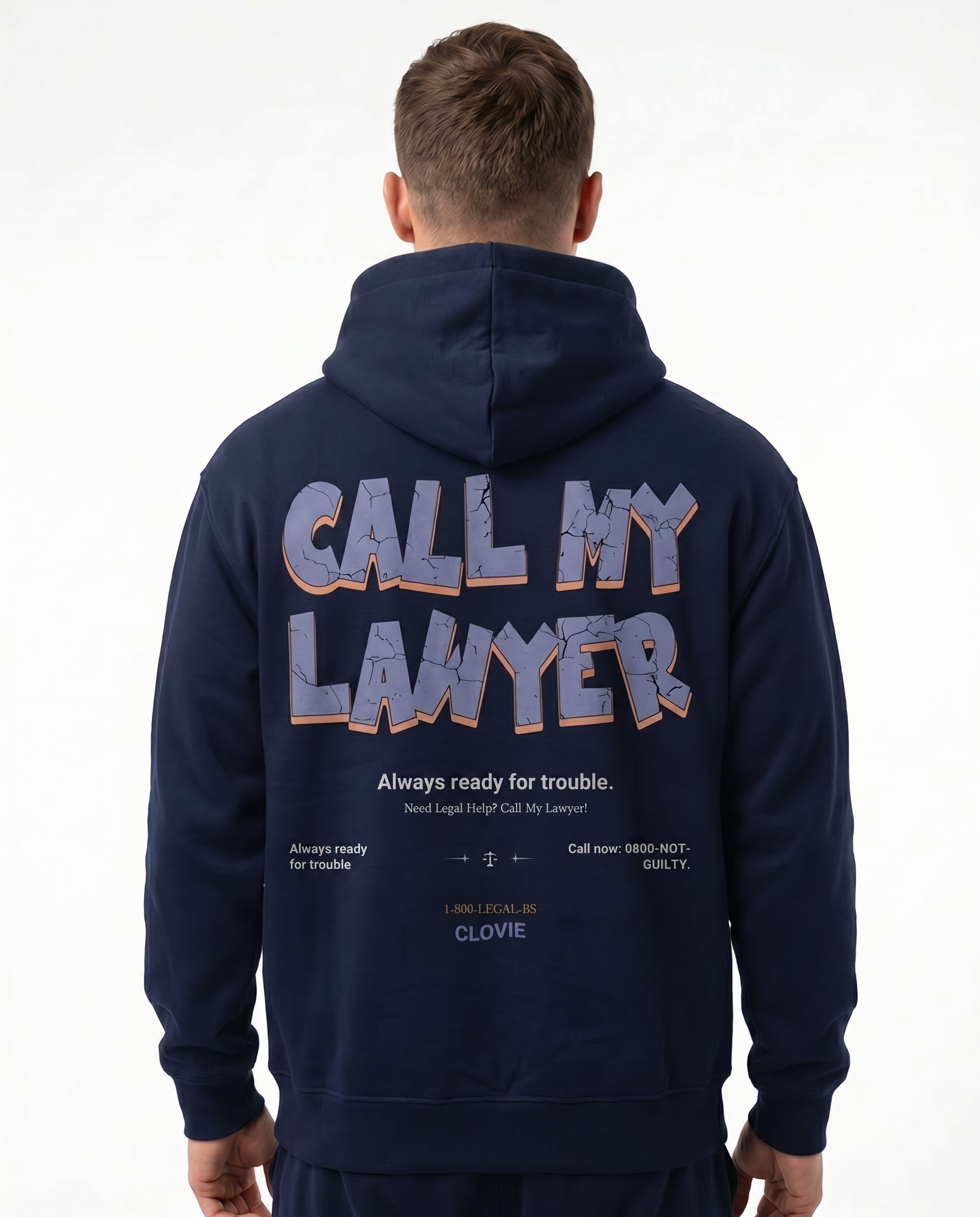 Call my lawyer Hoodie New French Navy - model back print (rollback)