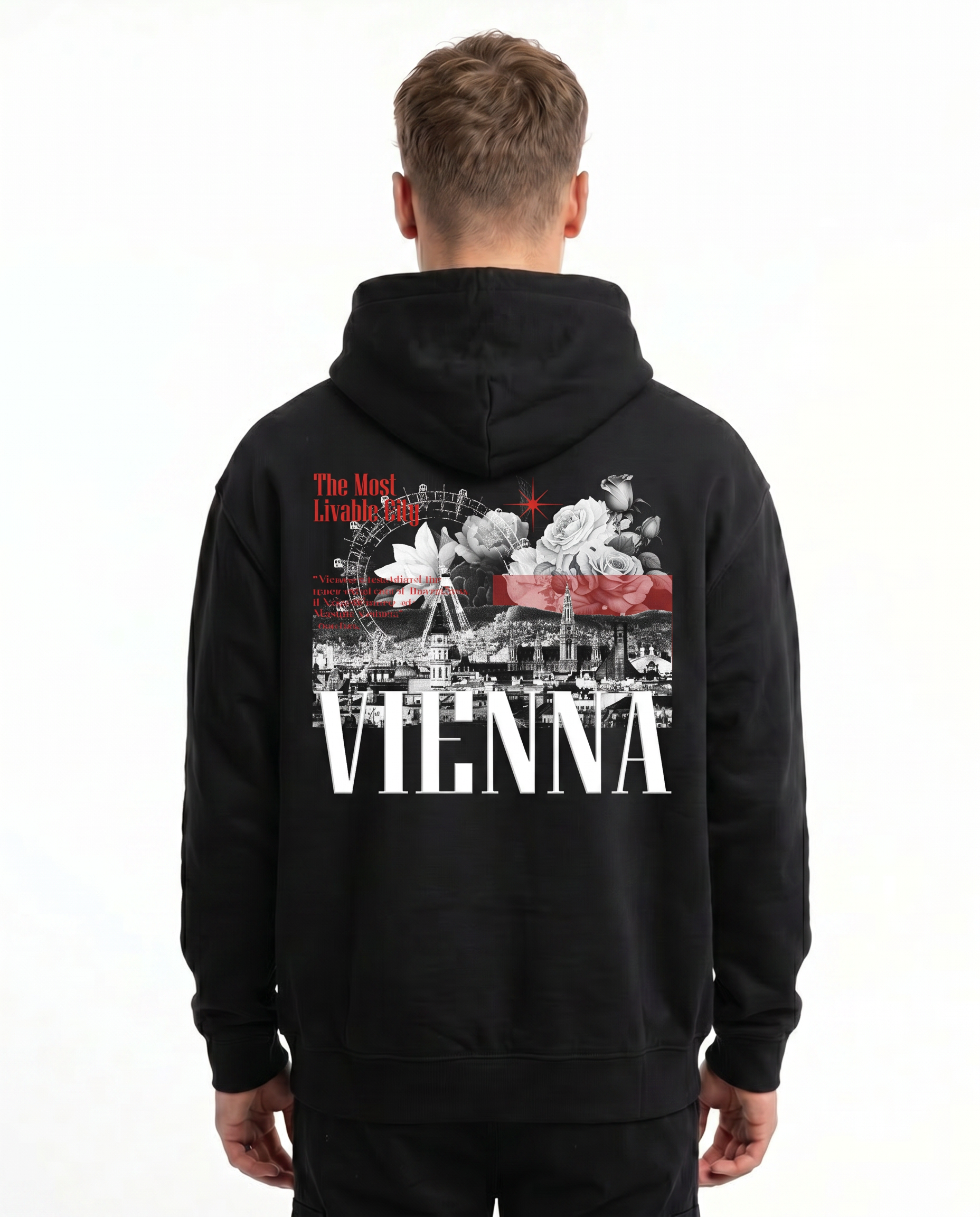Vienna OVS Hoodie Black - model back print (edit-ref, fabric-integrated)