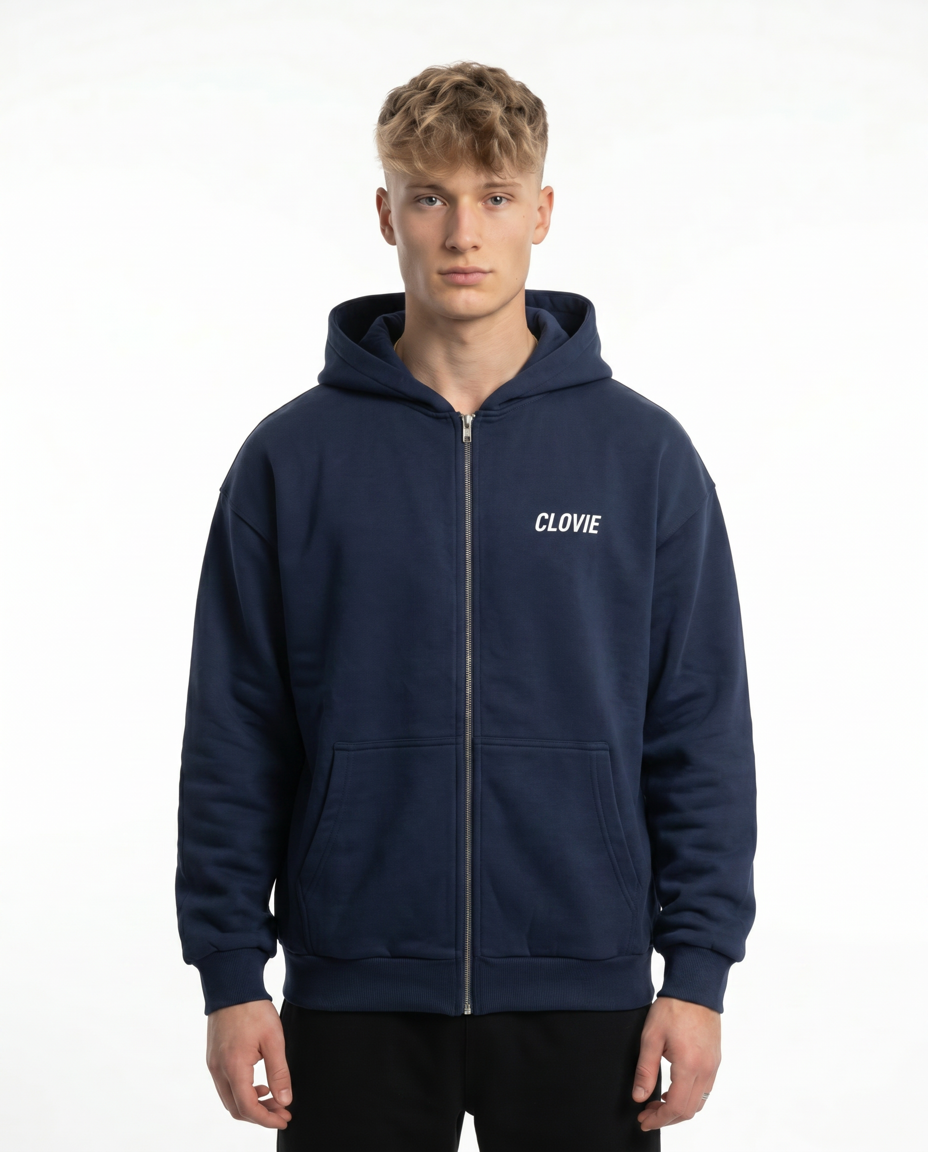Pink panther OVS Zip French Navy - model front zip (reuse Loving heart OVS Zip FN front)