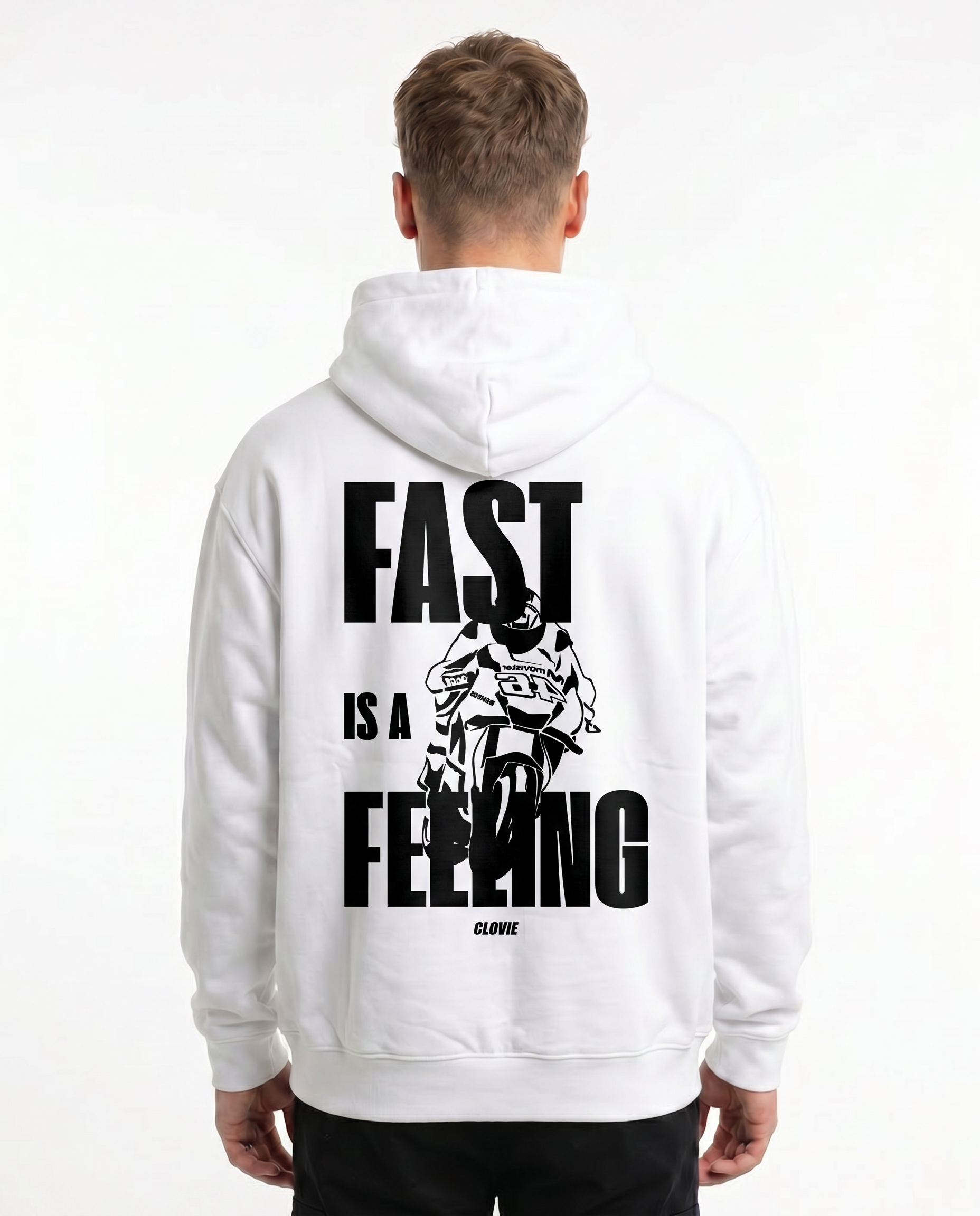 Fast is a feeling OVS Hoodie Arctic White - model back print (archive reuse)