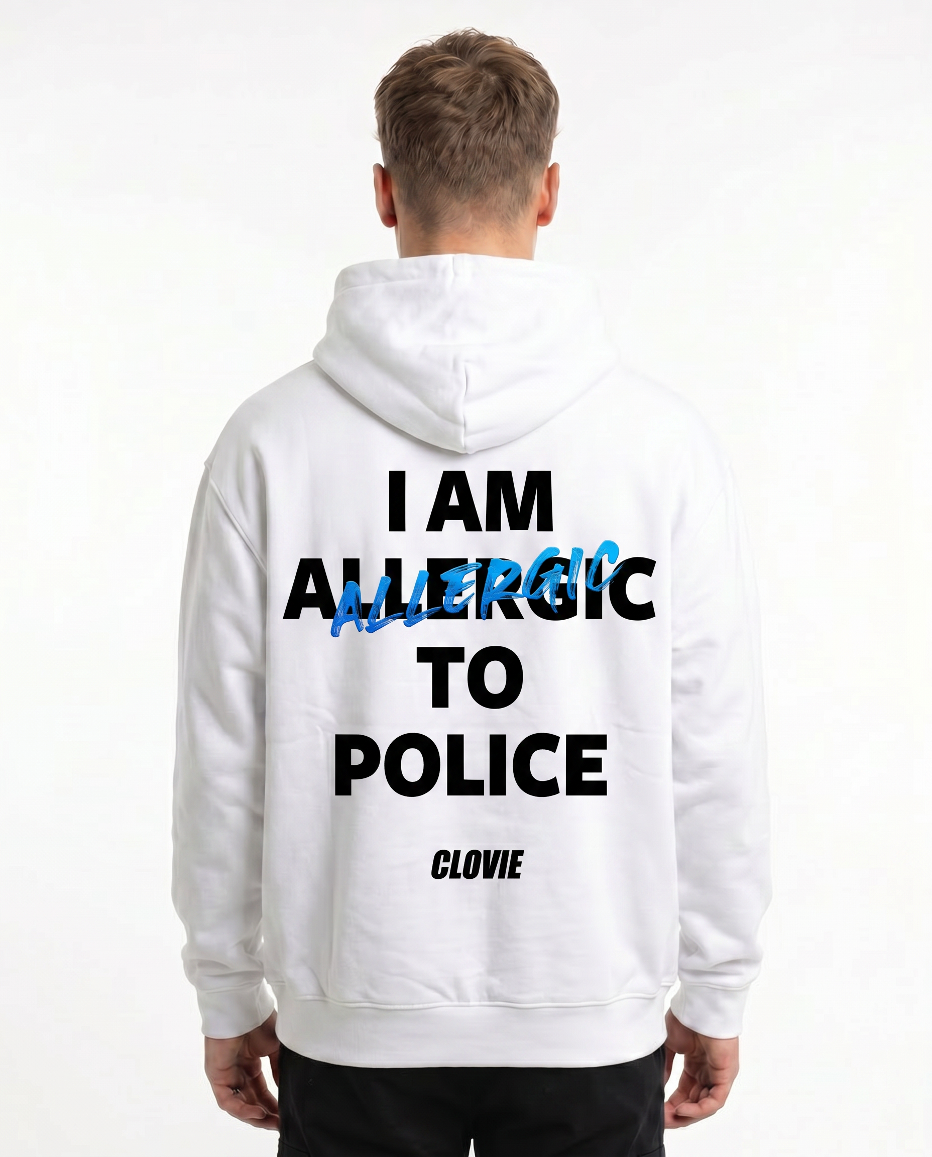 I am allergic to police OVS Hoodie Arctic White - model back print (H.A 1:1)