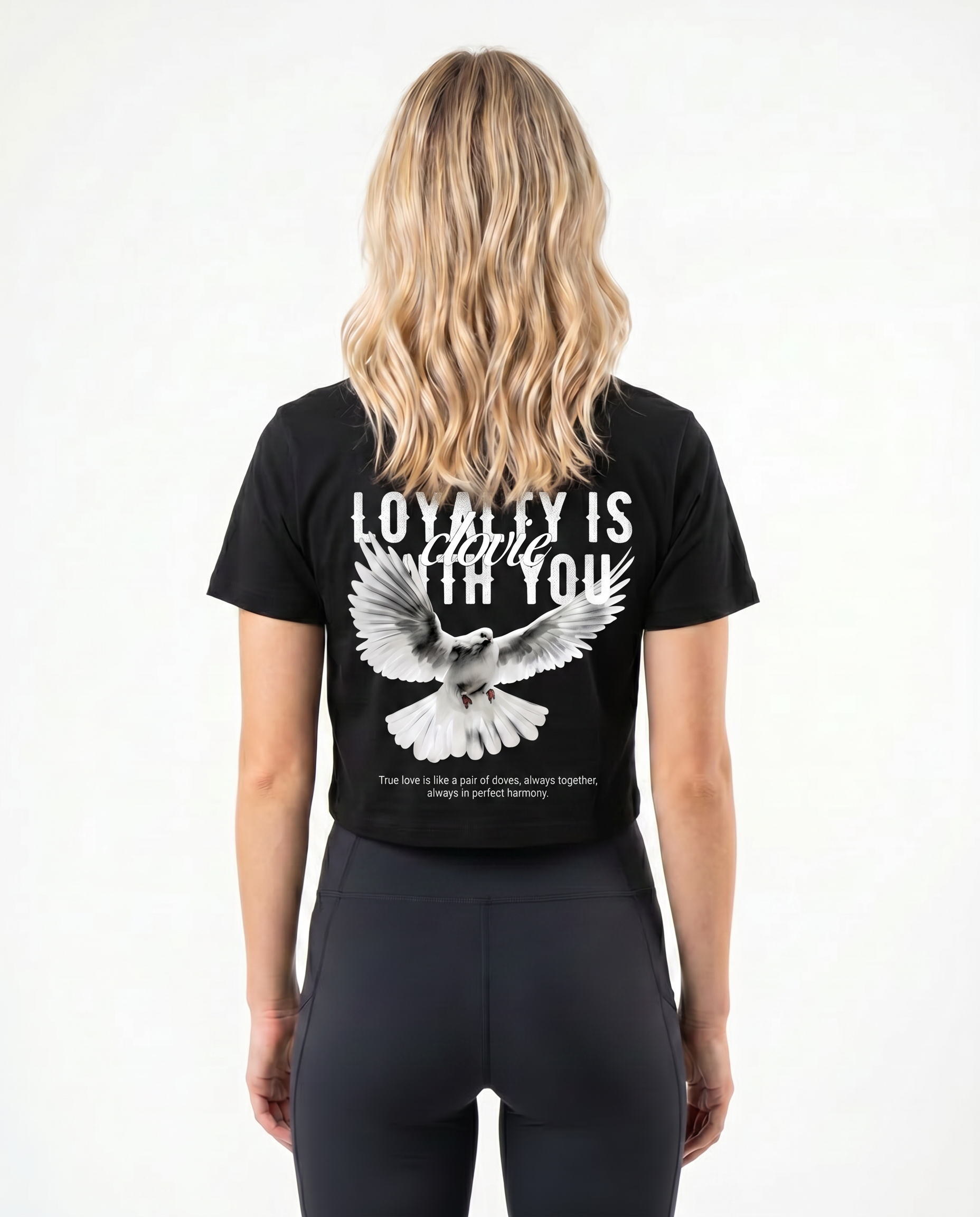 Loyalty Cropped Tee Black - female model back print