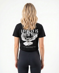 Loyalty Cropped Tee Black - female model back print