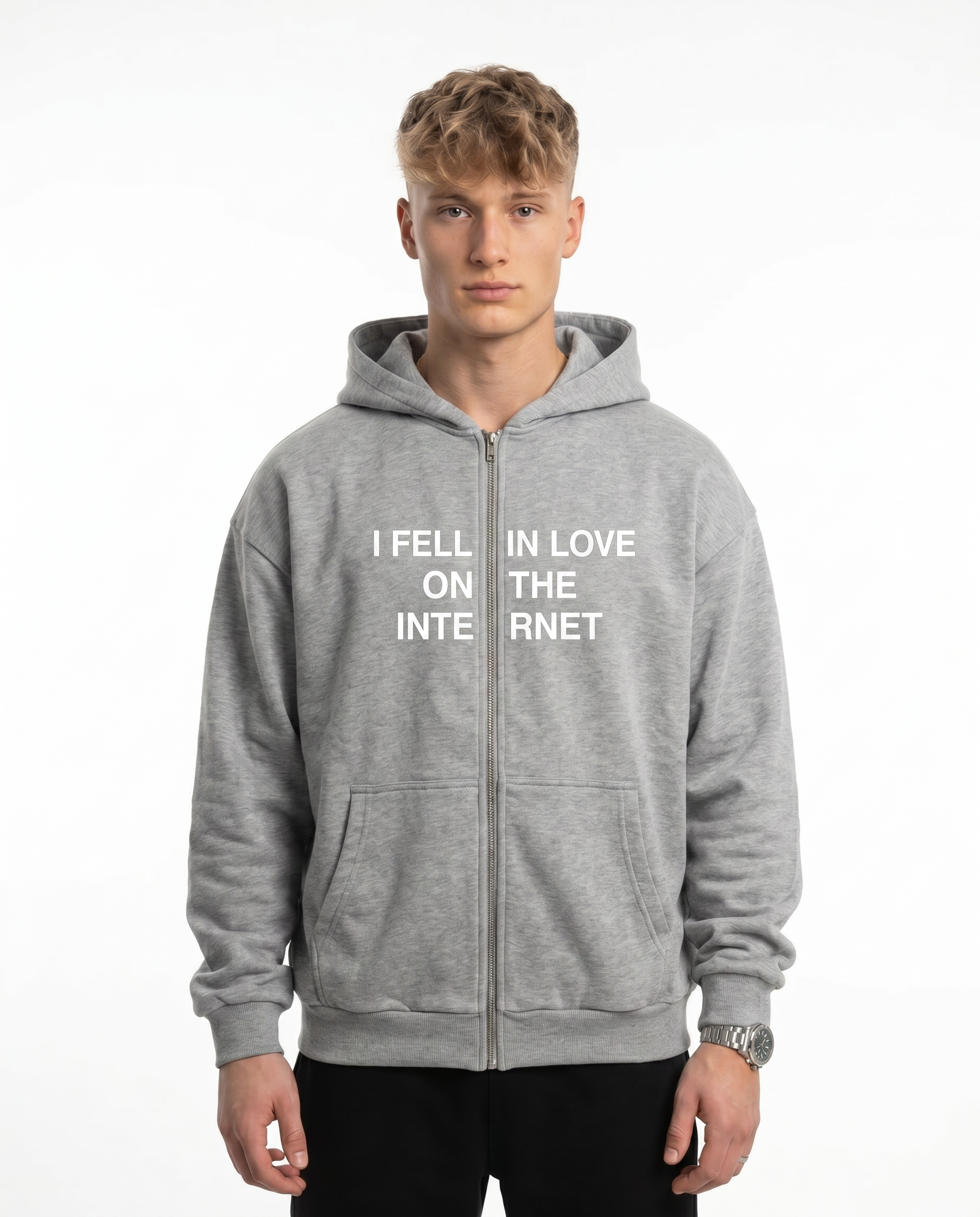I feel in love on the internet OVS Zip Light Asphalt - model front print