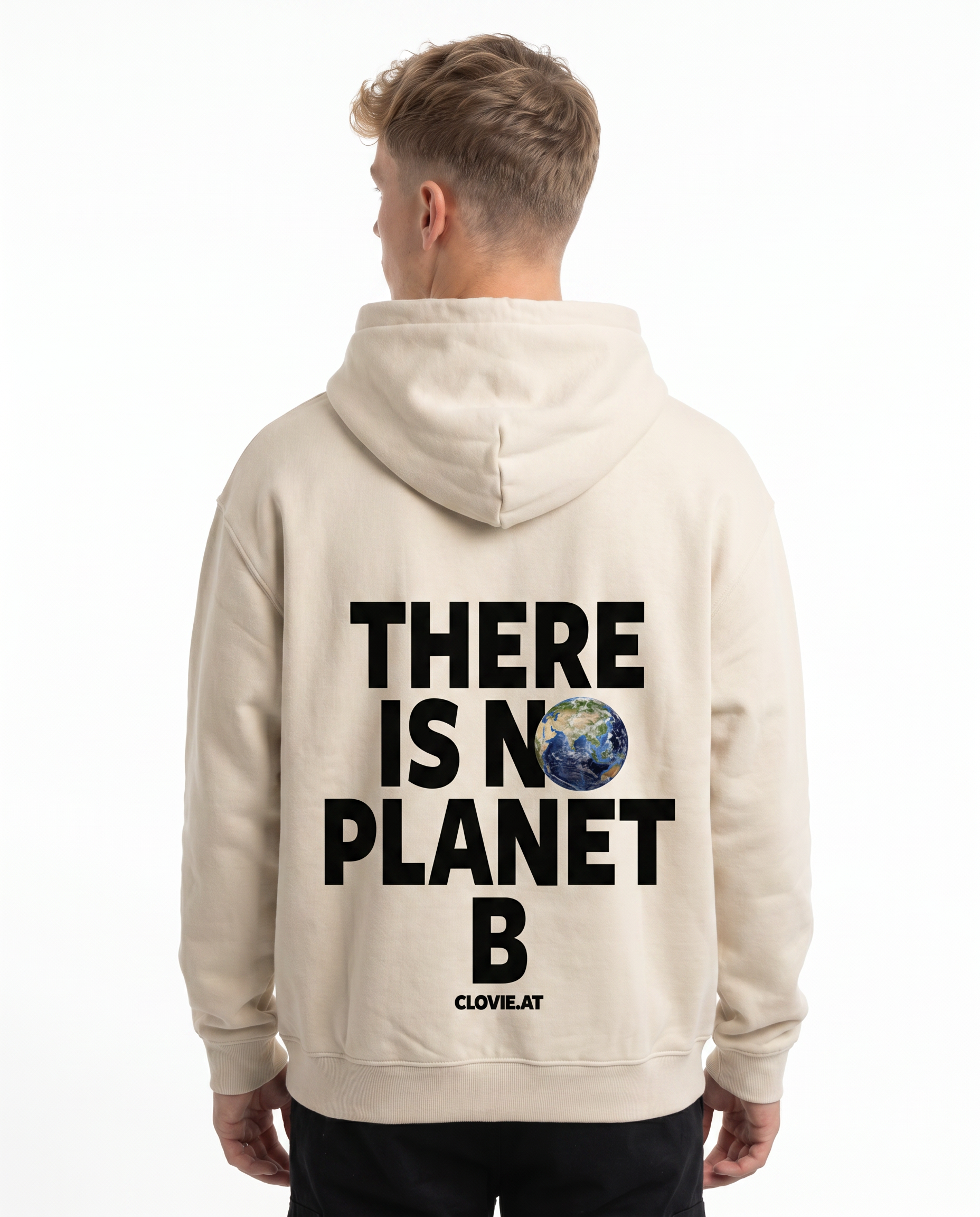 There is no planet b OVS Hoodie White Sand - model back print