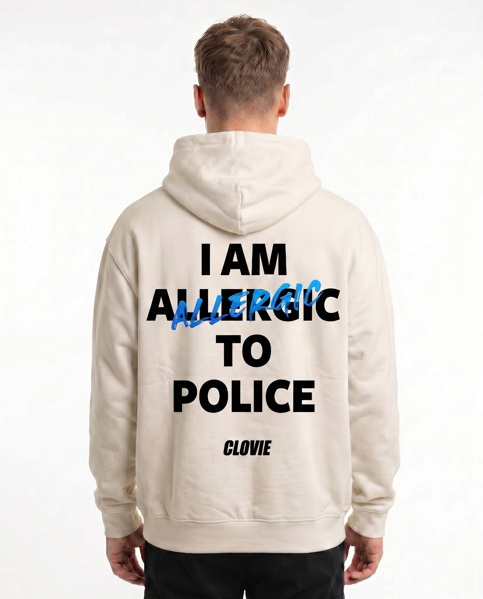 I am allergic to police OVS Zip White Sand - model back print (sister)