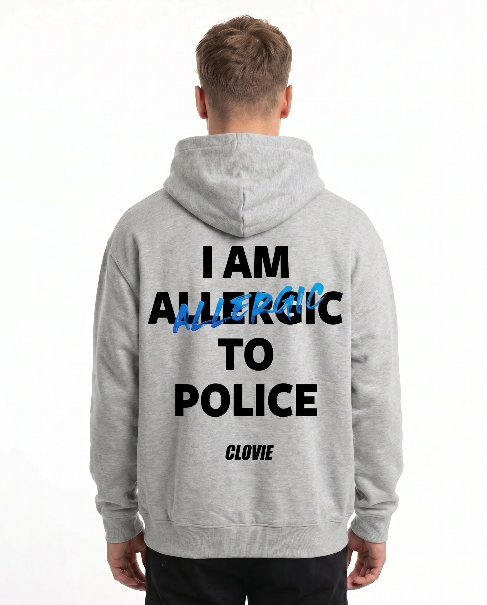 I am allergic to police OVS Zip Light Asphalt - model back print