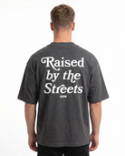 Raised by the streets OVS Tee Charcoal - model back print (new edit-render aus Black-Back)