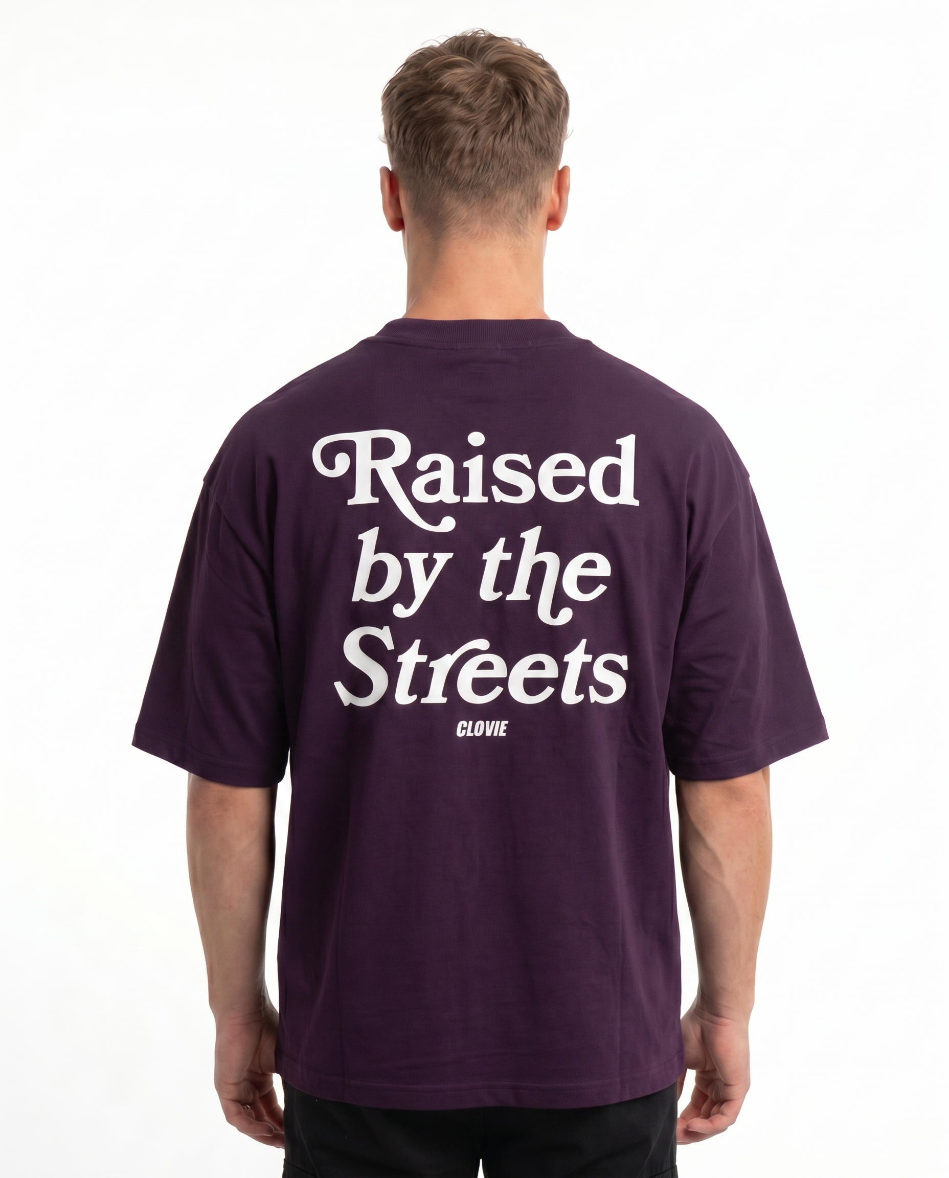 Raised by the streets OVS Tee Purple Night - model back print (new edit-render aus Black-Back)