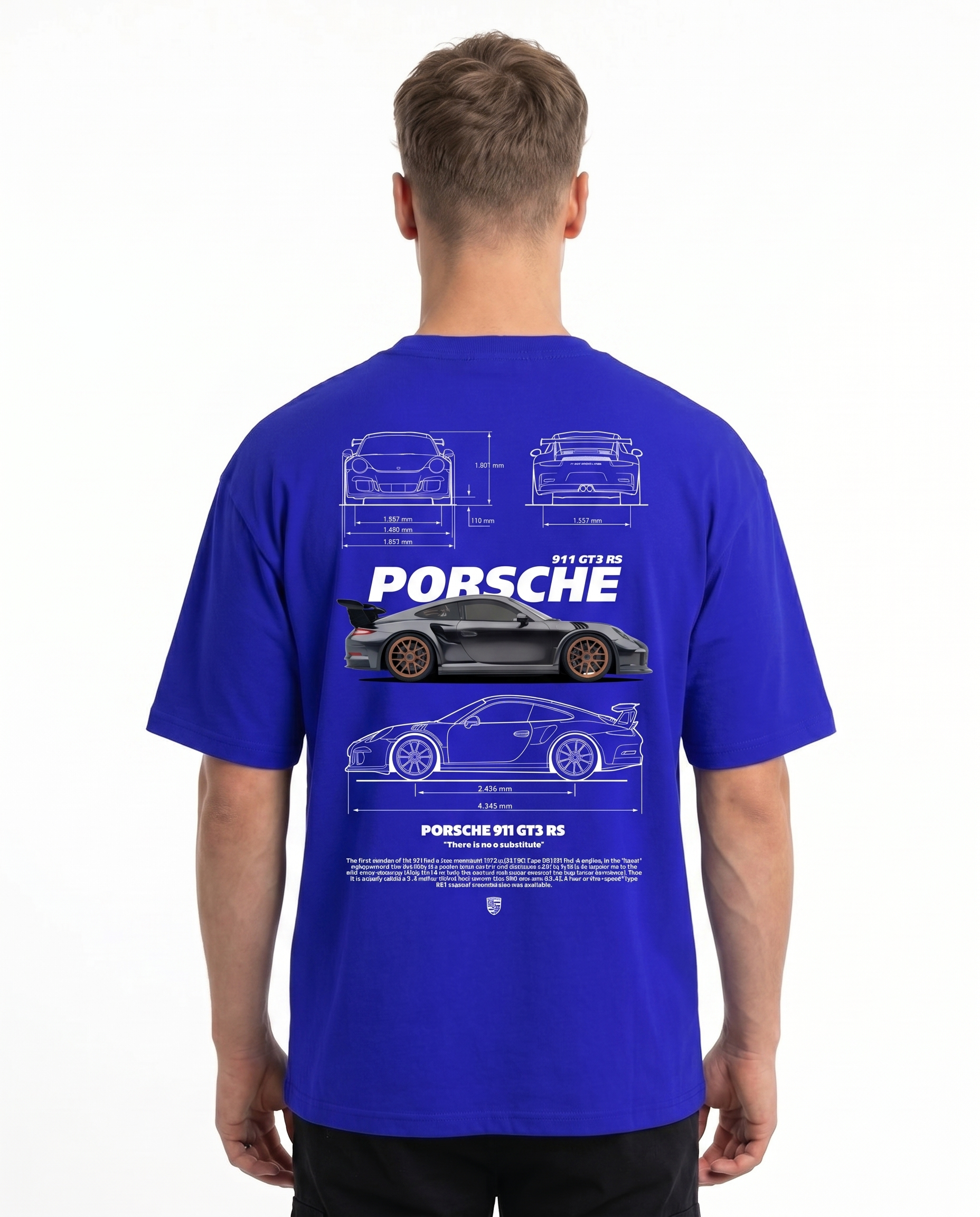 Porsche 911 GT3 RS Oversized Tee Cobalt Blue - model back print