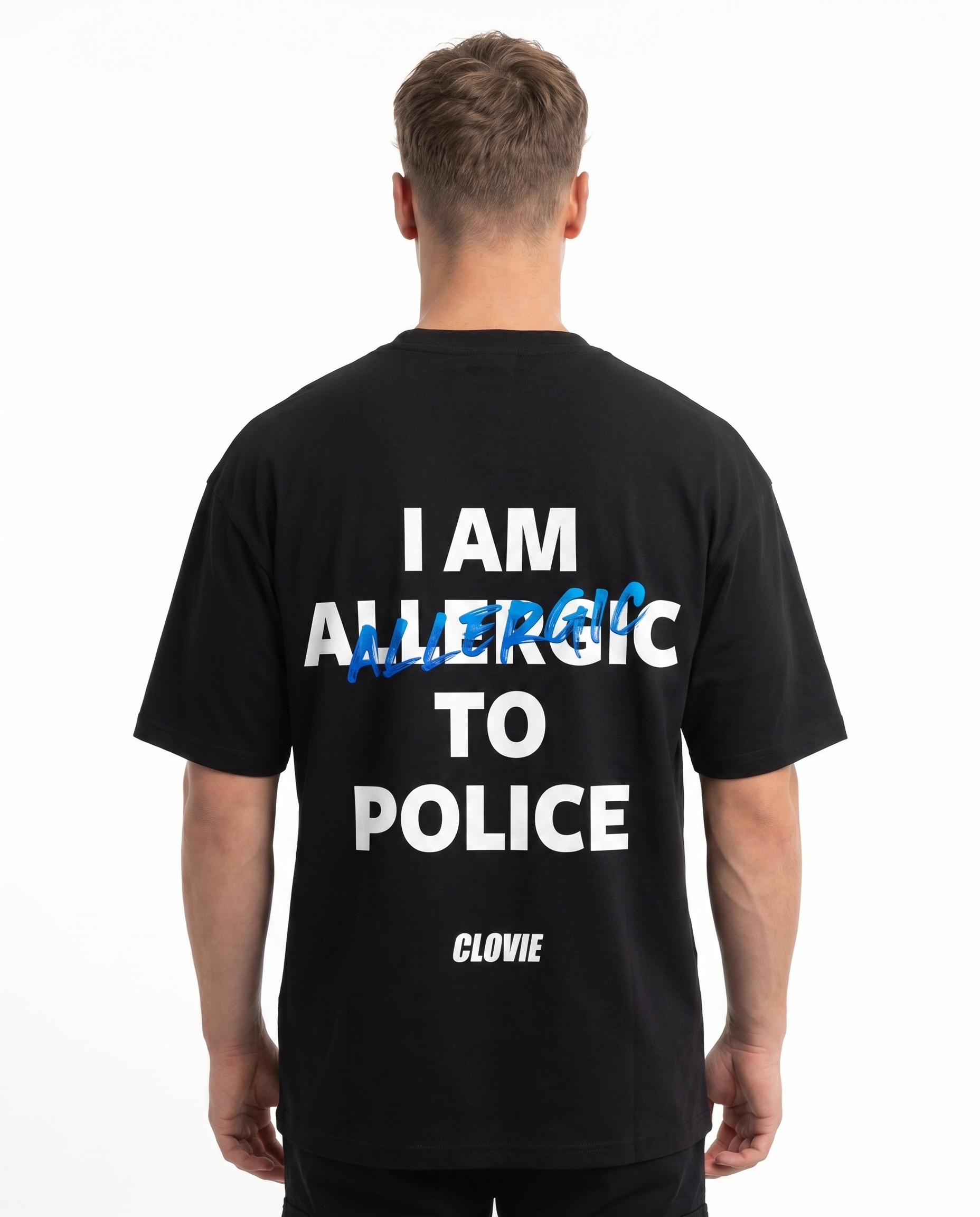 I am allergic to police OVS Tee Black - model back print