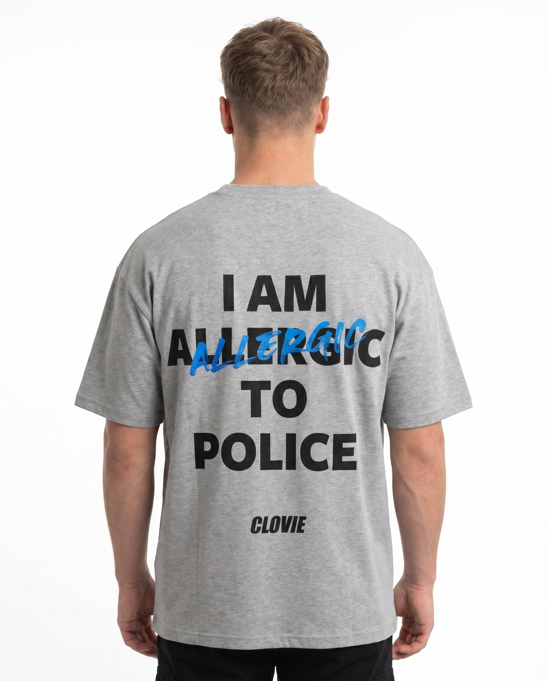 I am allergic to police OVS Tee Grey - model back print