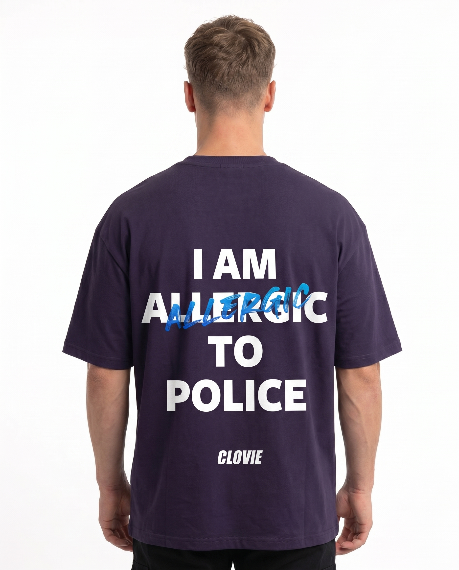 I am allergic to police OVS Tee Purple Night - model back print