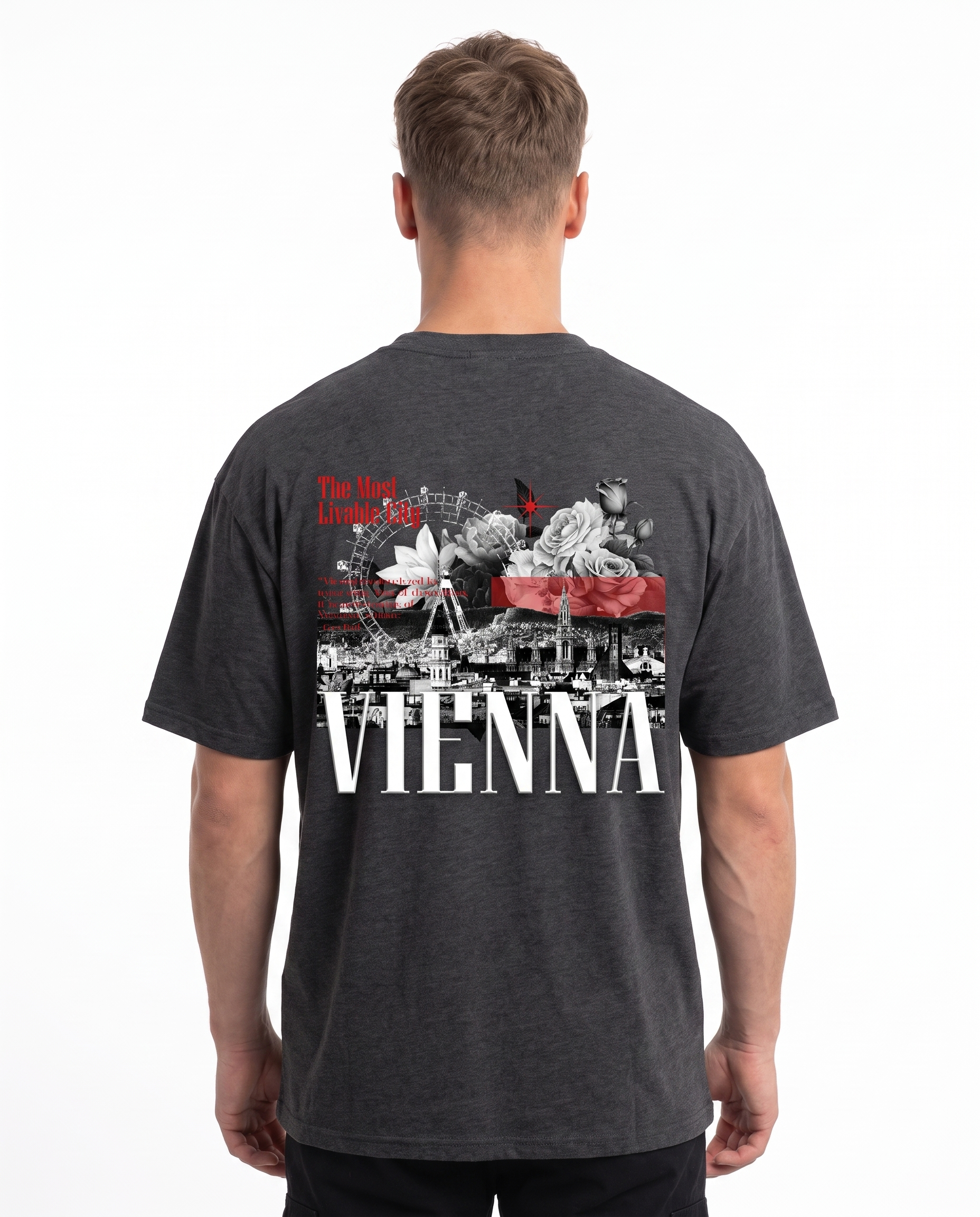 Vienna OVS Tee Charcoal - model back print