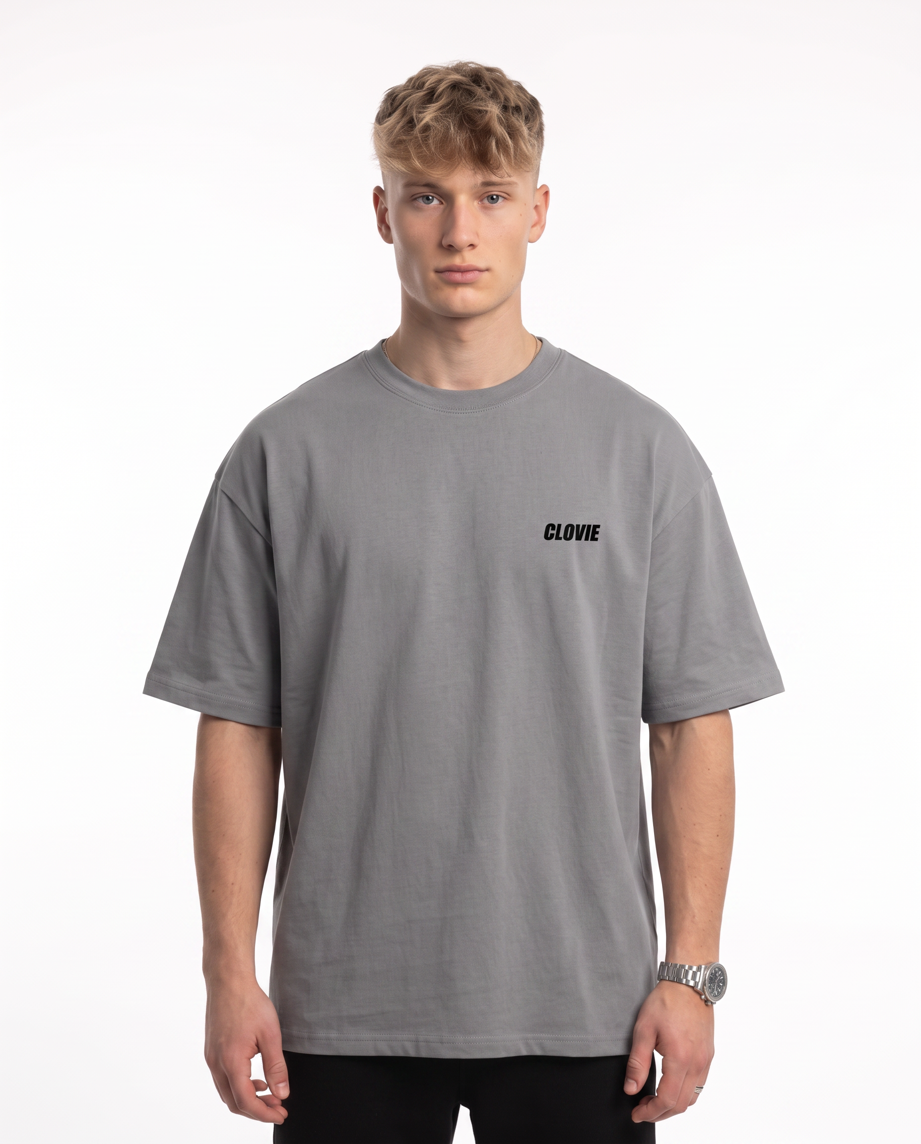 Born to ride Oversized Tee Grey - model front