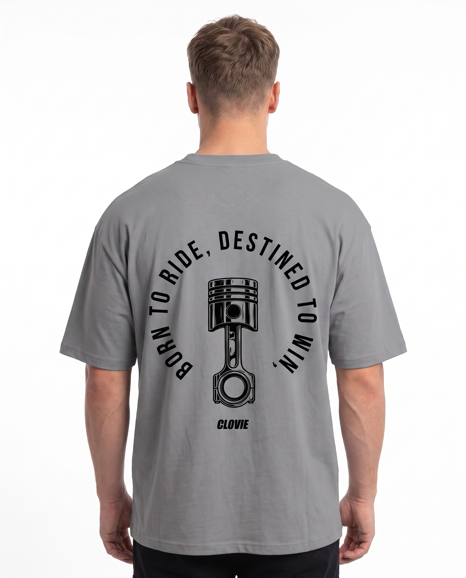 Born to ride Oversized Tee Grey - model back print