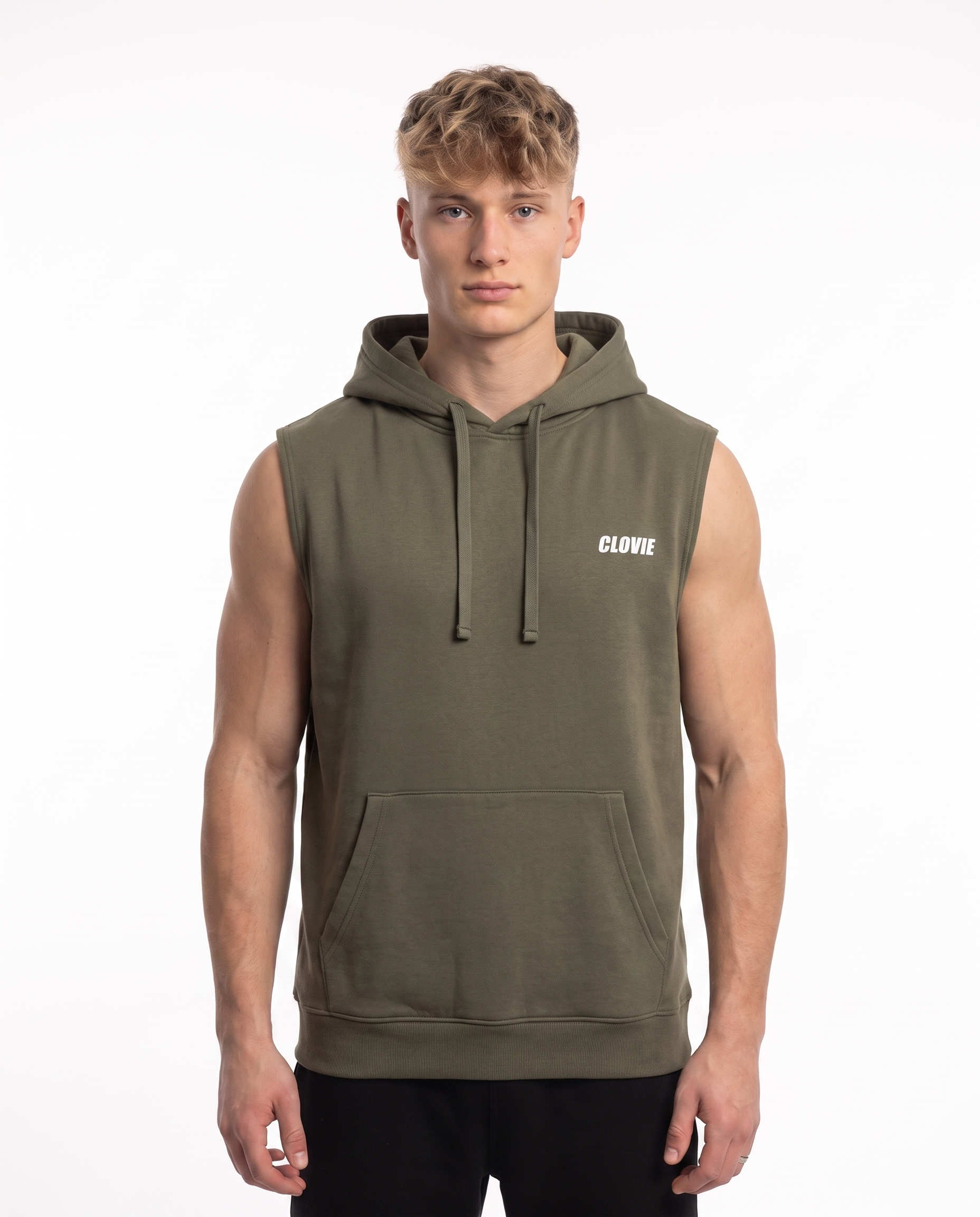 Make your dreams come true Sleeveless Hoodie Sporty Khaki - model front