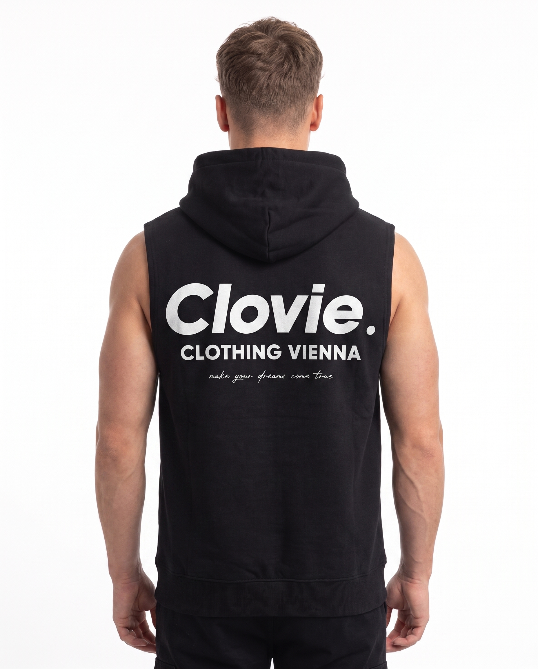 Make your dreams come true Sleeveless Hoodie Black - model back print