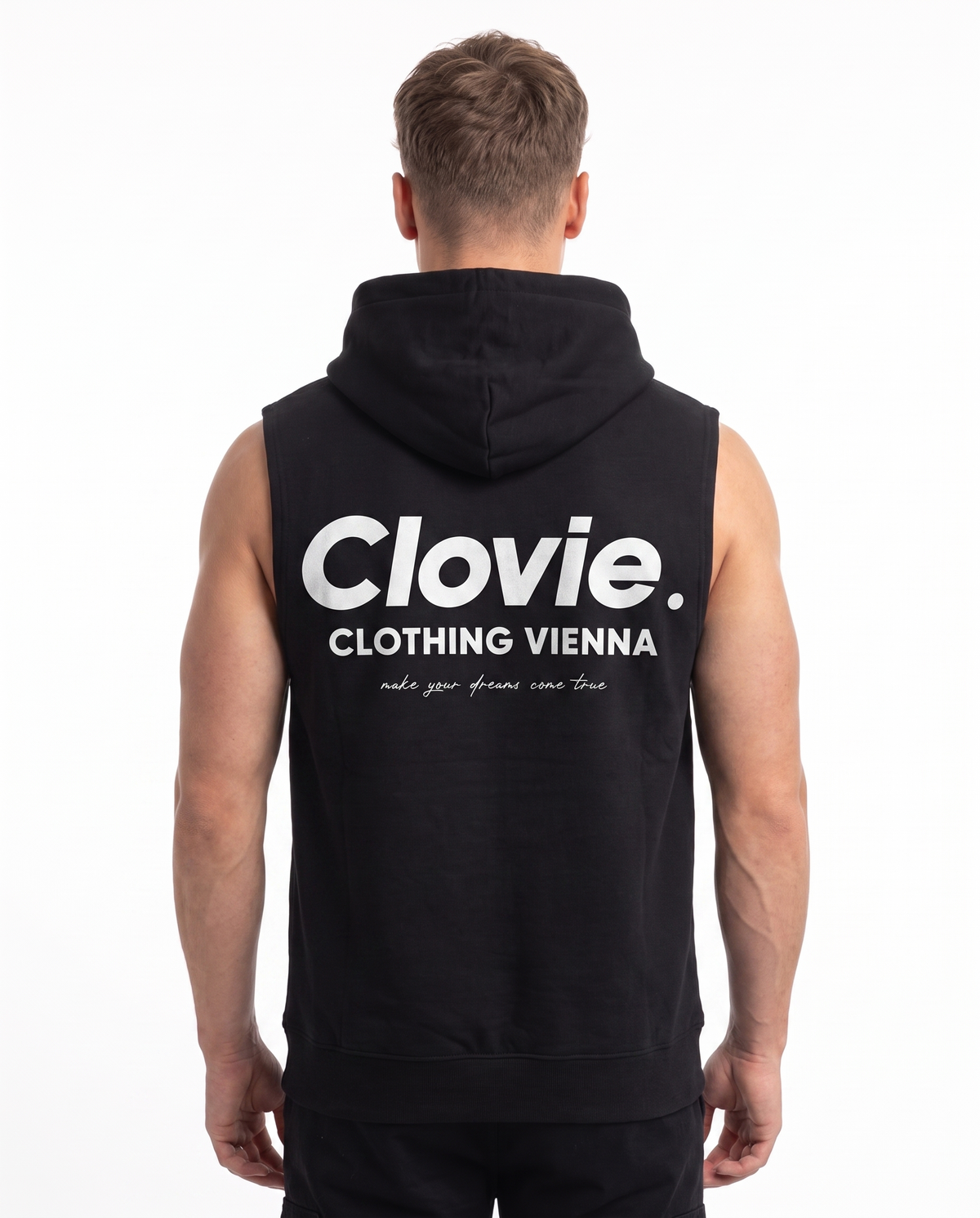 Make your dreams come true Sleeveless Hoodie Black - model back print