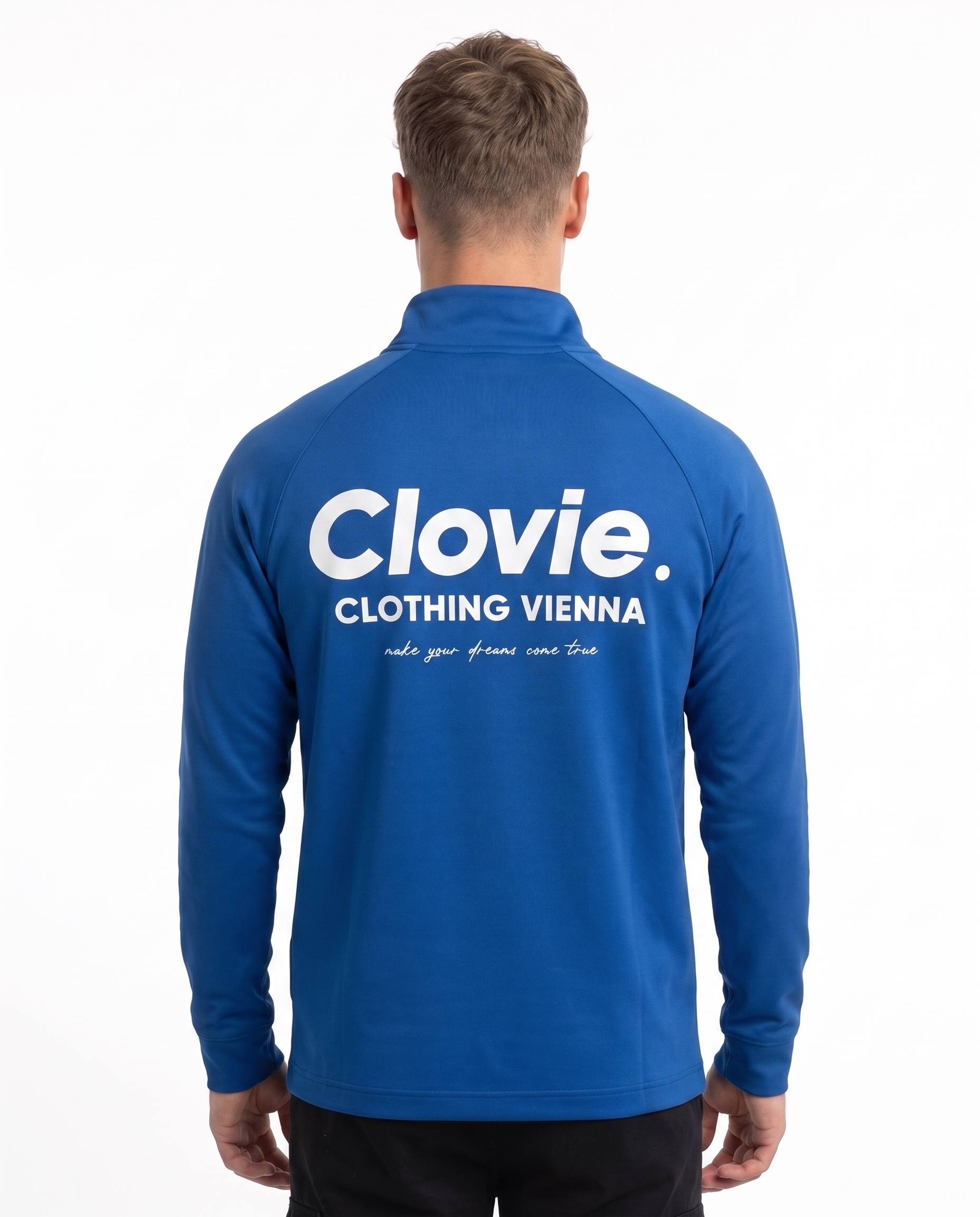 Make your dreams come true Half-Zip Longsleeve Royal Blue - model back print