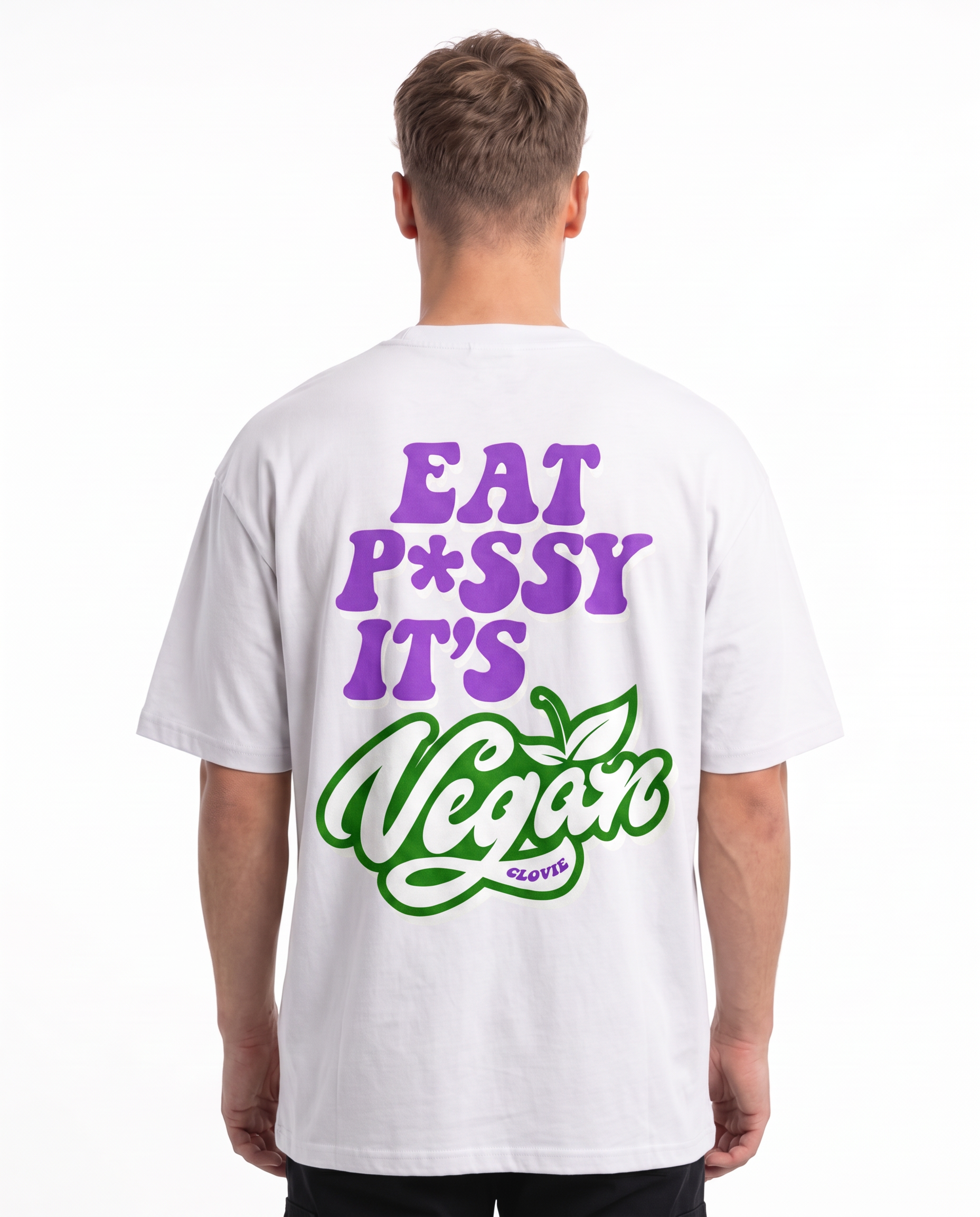 Eat pssy vegan OVS Tee White - model back print (edit-ref from Sand)