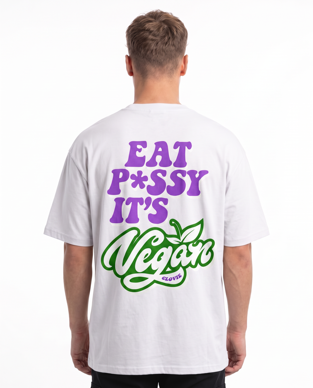 Eat pssy vegan OVS Tee White - model back print (edit-ref from Sand)