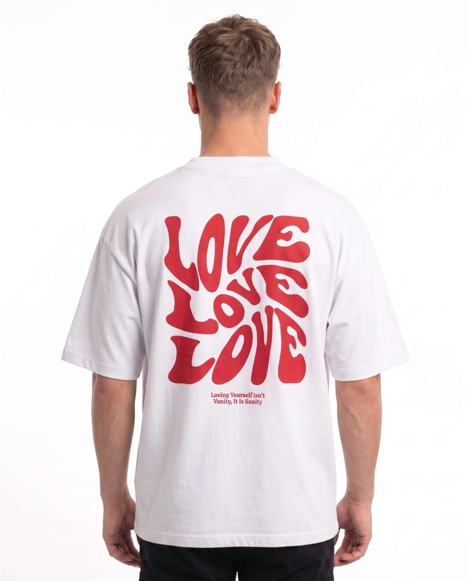 Loving yourself OVS Tee White - model back print (edit-ref from Natural Raw)