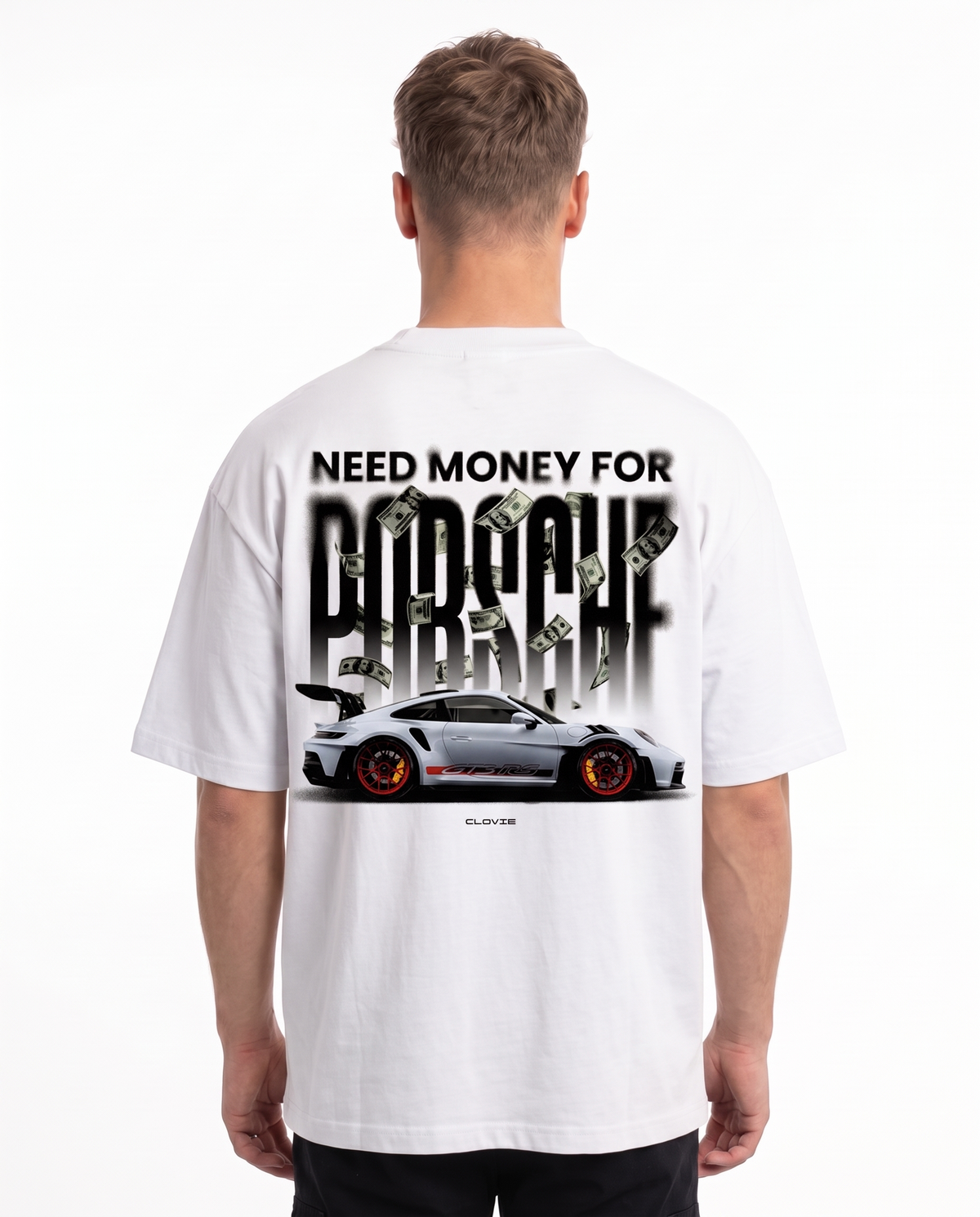 Need money for porsche OVS Tee White - model back print