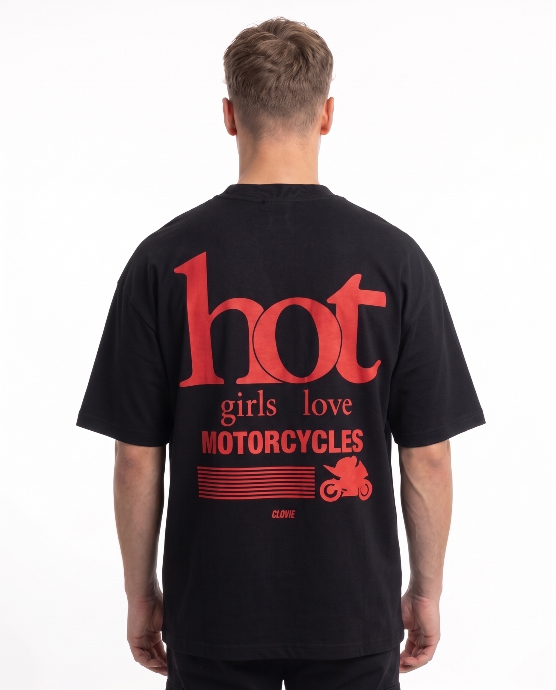 Hot girls love motorcycles OVS Tee Black - model back print