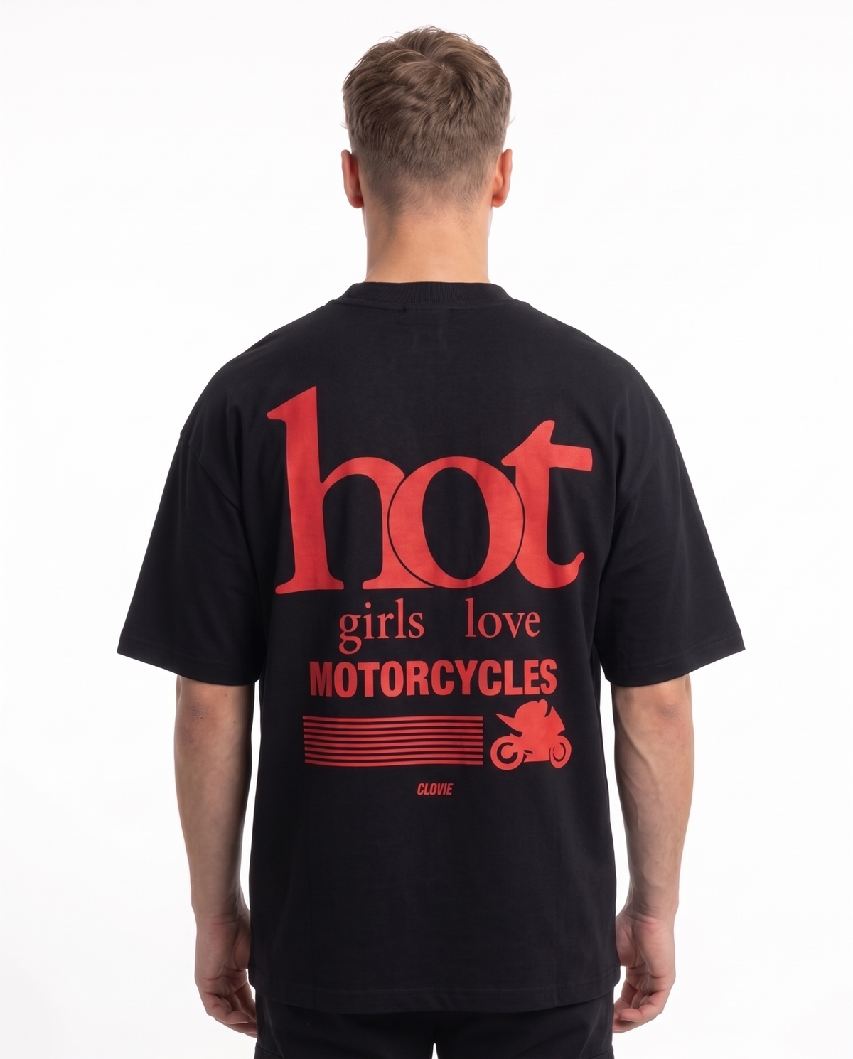 Hot girls love motorcycles OVS Tee Black - model back print