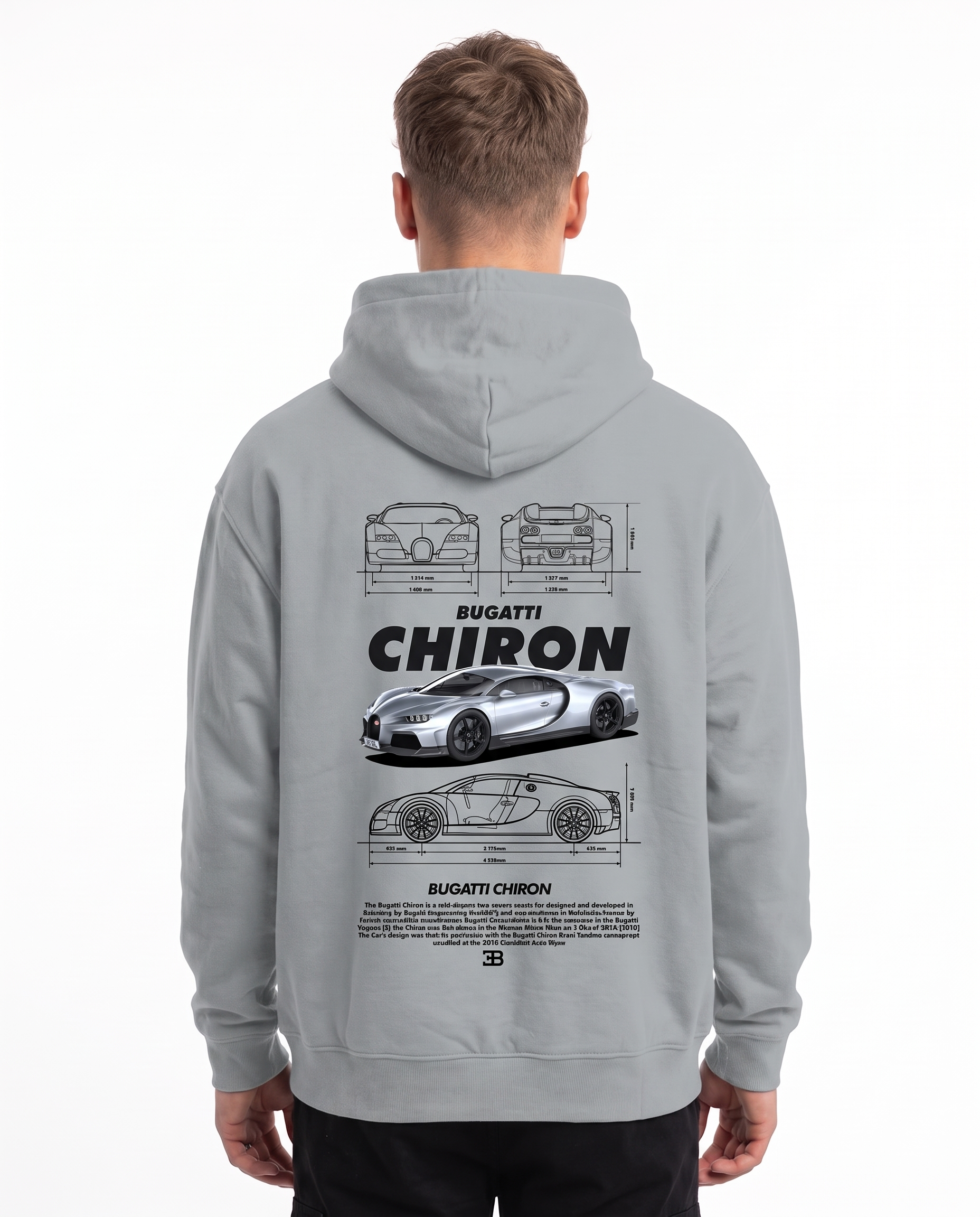 BUGATTI Chiron Super Sport Oversized Hoodie Light Asphalt – Rückseite
