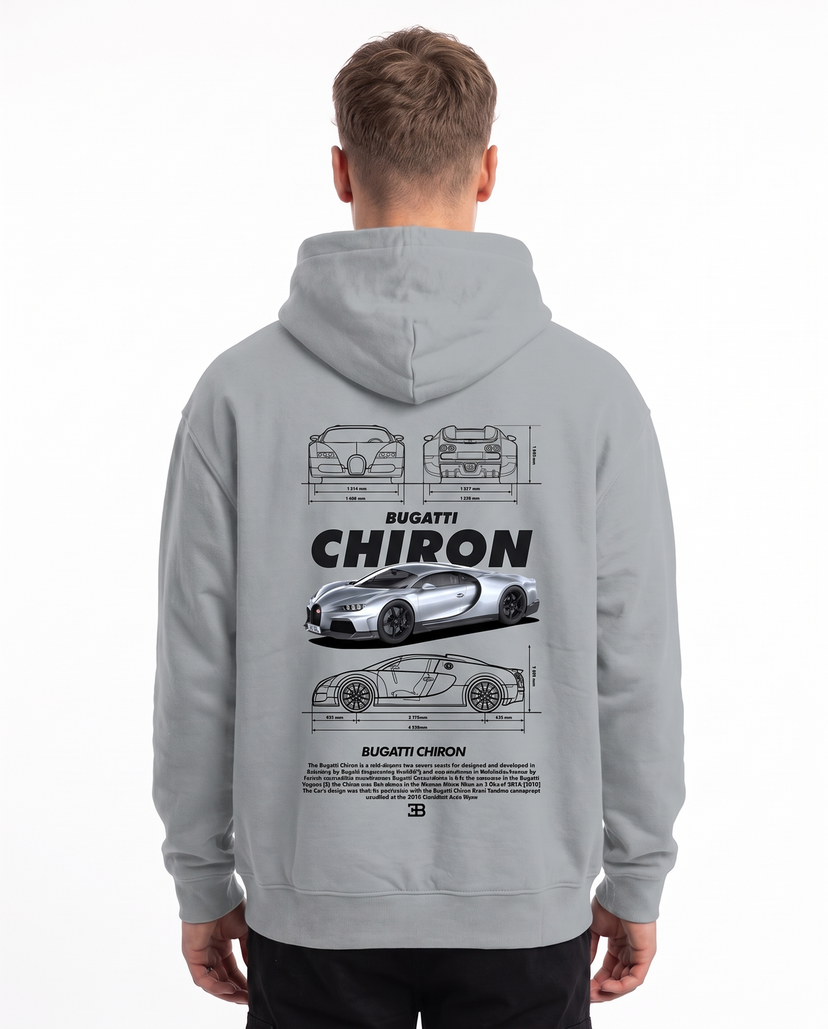 BUGATTI Chiron Super Sport Oversized Hoodie Light Asphalt – Rückseite