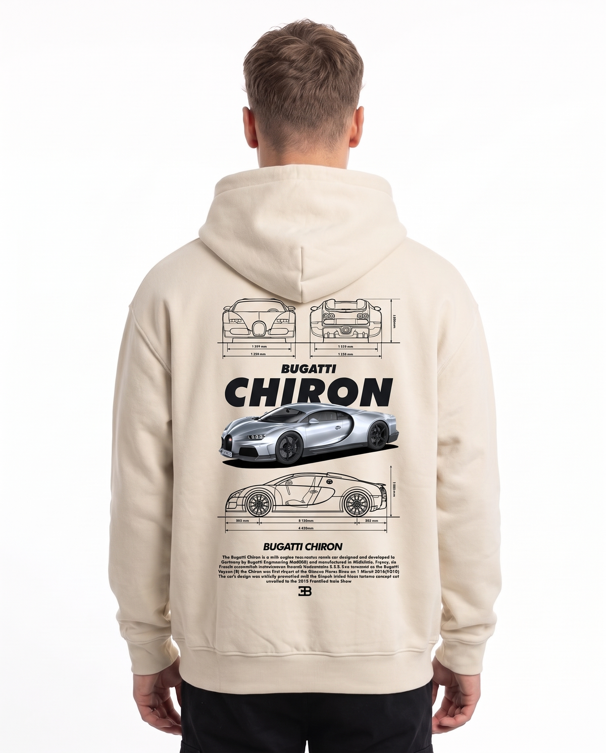 BUGATTI Chiron Super Sport Oversized Zip Hoodie White Sand – Rückseite