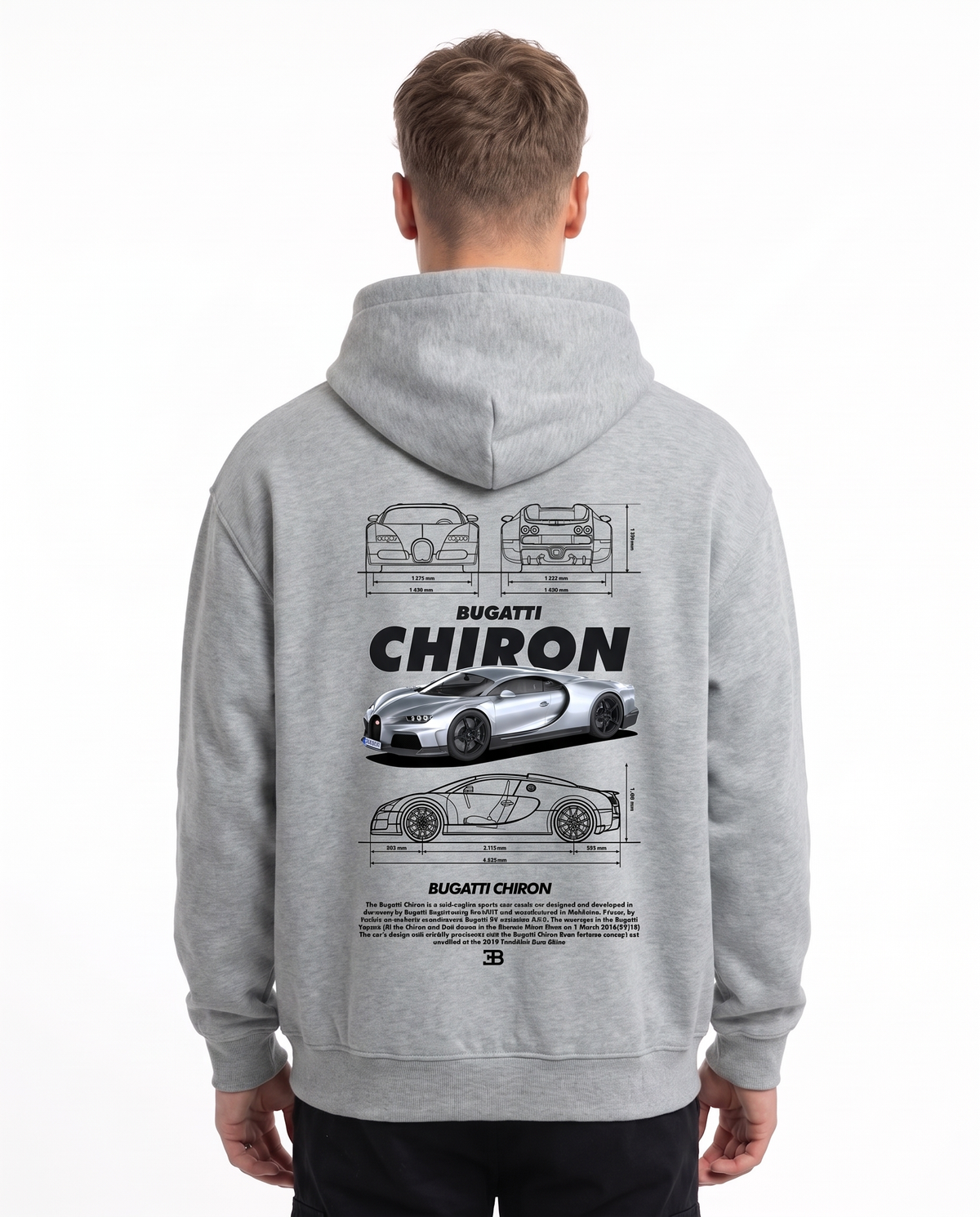 BUGATTI Chiron Super Sport Oversized Zip Hoodie Light Asphalt – Rückseite