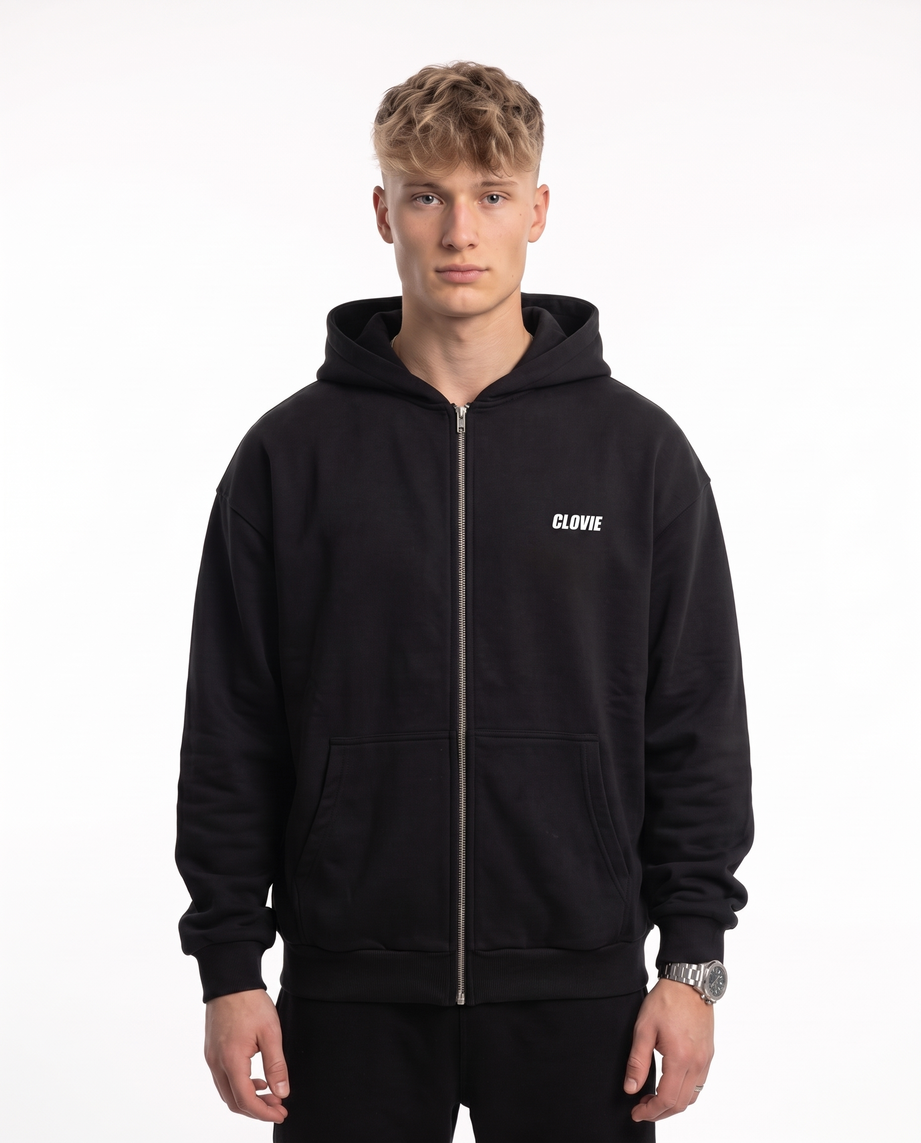BUGATTI Chiron Super Sport Oversized Zip Hoodie Black – Vorderseite