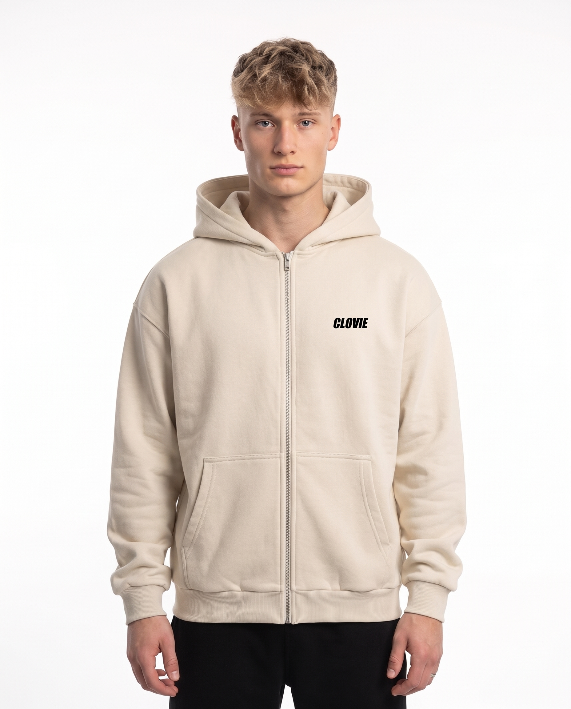 BUGATTI Chiron Super Sport Oversized Zip Hoodie White Sand – Vorderseite