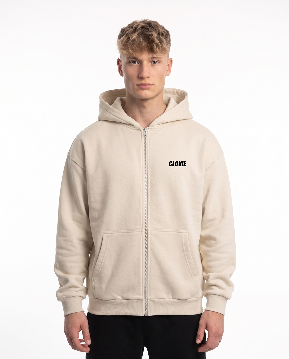 BUGATTI Chiron Super Sport Oversized Zip Hoodie White Sand – Vorderseite