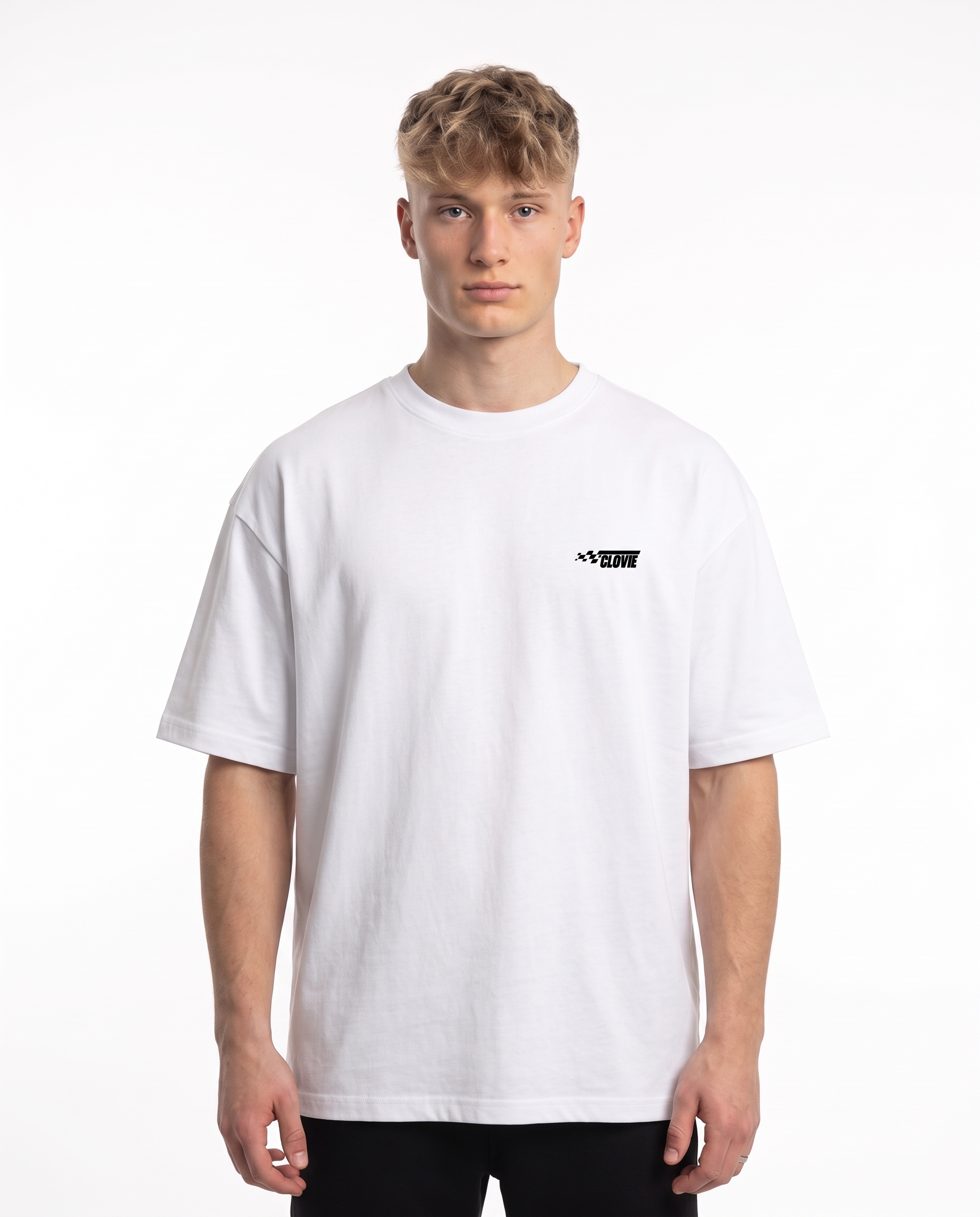 No brakes no limits Oversized Tee White - model front logo