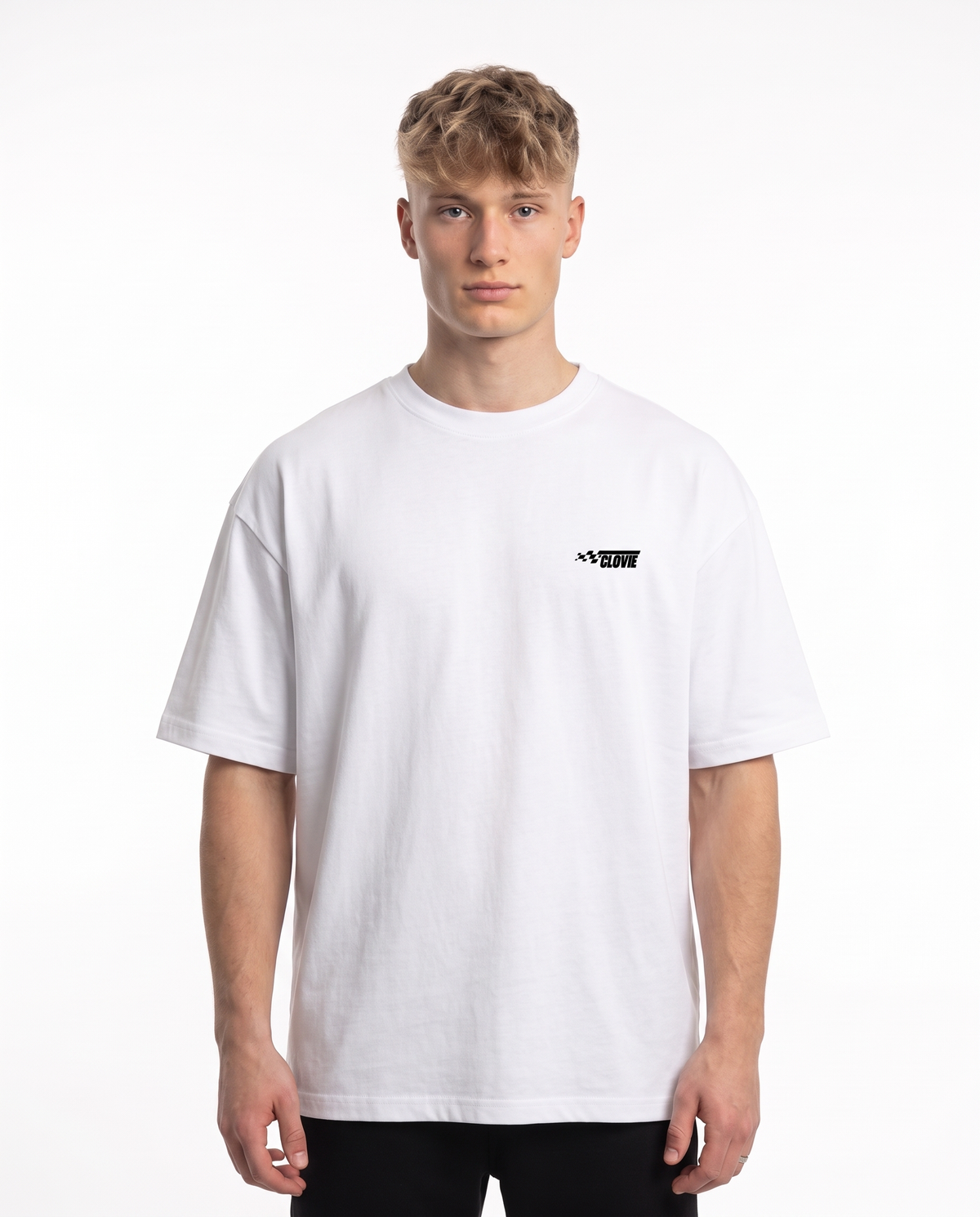 No brakes no limits Oversized Tee White - model front logo